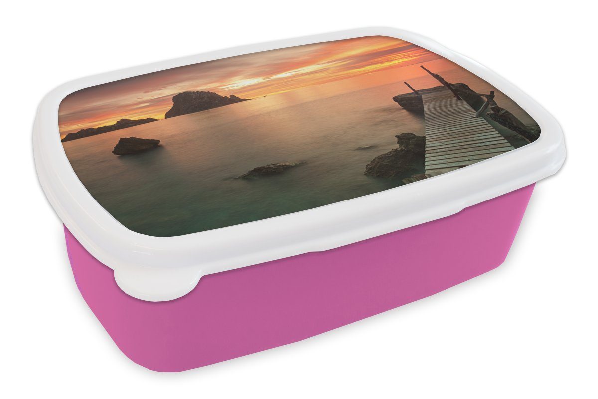 Kunststoff, Kunststoff Snackbox, (2-tlg), Ibiza, Brotbox Erwachsene, MuchoWow Kinder, Lunchbox Brotdose für rosa Mädchen, auf Sonnenuntergang