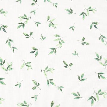 SCHÖNER LEBEN. Stoff Waffeljersey Waffelstrick Aquarell Zweige Blätter offweiß grün 1,4m, allergikergeeignet