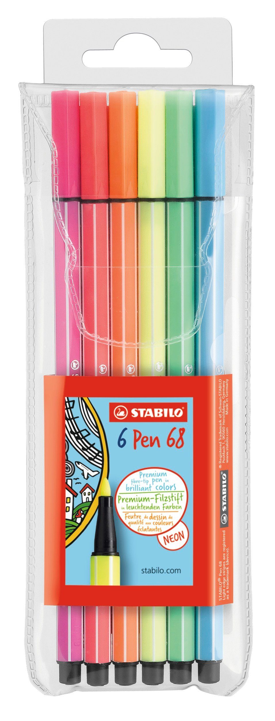 STABILO Faserstift STABILO 6 Fasermaler 68 Etui Farben Pen