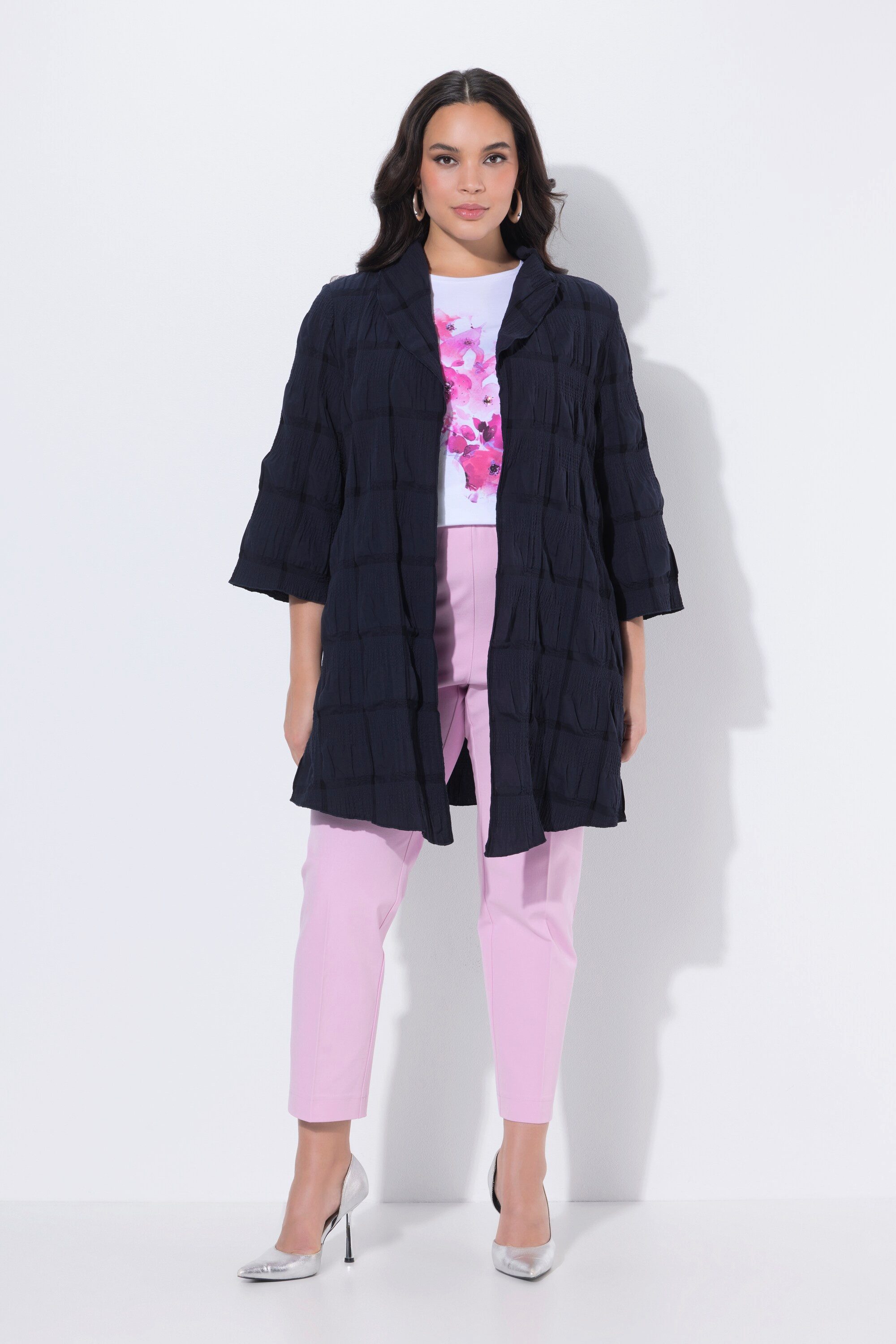 Ulla Popken Sommerjacke Jacke 3D-Struktur A-Linie V-Ausschnitt 3/4-Arm