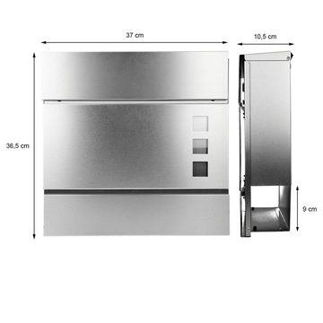 ECD Germany Standbriefkasten Designbriefkasten Briefkastenanlage Briefkastenständer Postkasten, Pfosten Silber 120cm Postkasten Silber 37x10,5x36,5cm Edelstahl/Stahl