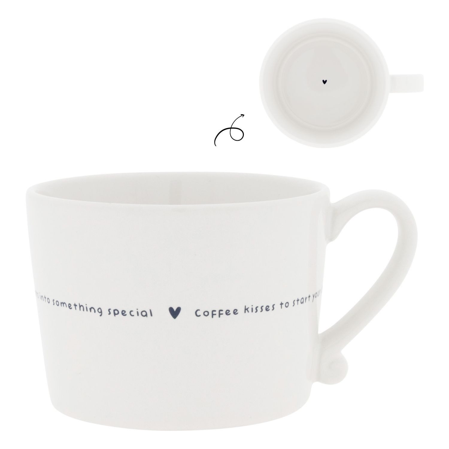 Bastion Collections Tasse Schwarzes Herz, Keramik, Spülmaschinengeeignet, Weiß, Schriftzug, H: 7.2cm