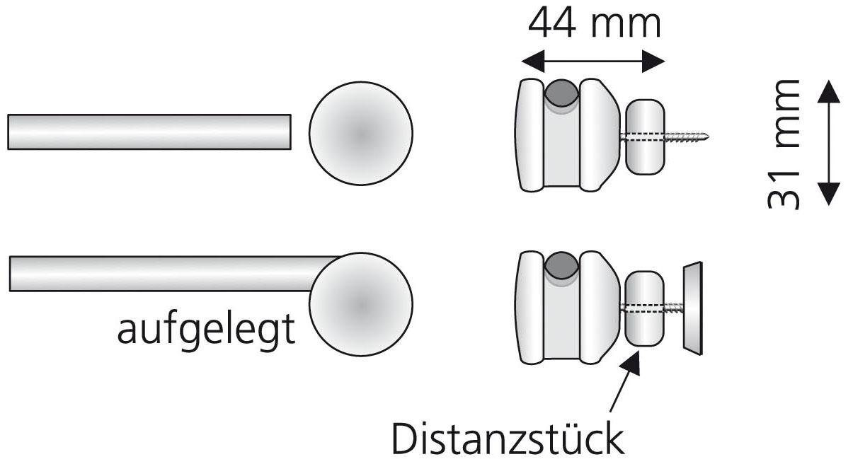 Liedeco Scheibenstange, Ø 12 mm, 1-läufig, Fixmaß, ohne Bohren, verschraubt, Holzwerkstoff