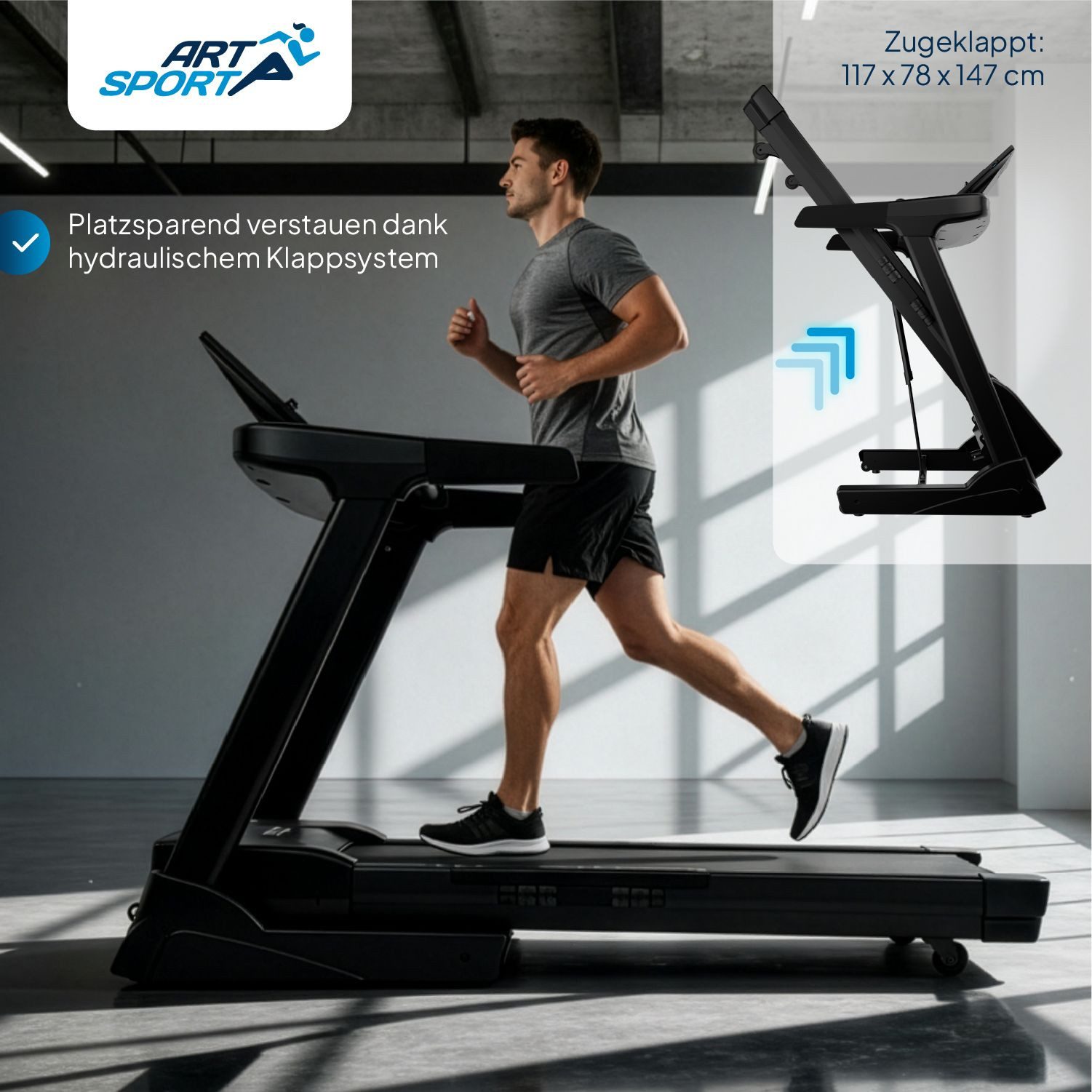 ArtSport Laufband Speedrunner 6000, klappbar, elektrisch, bis 20 km/h, 5 Grad Neigung, Bluethooth