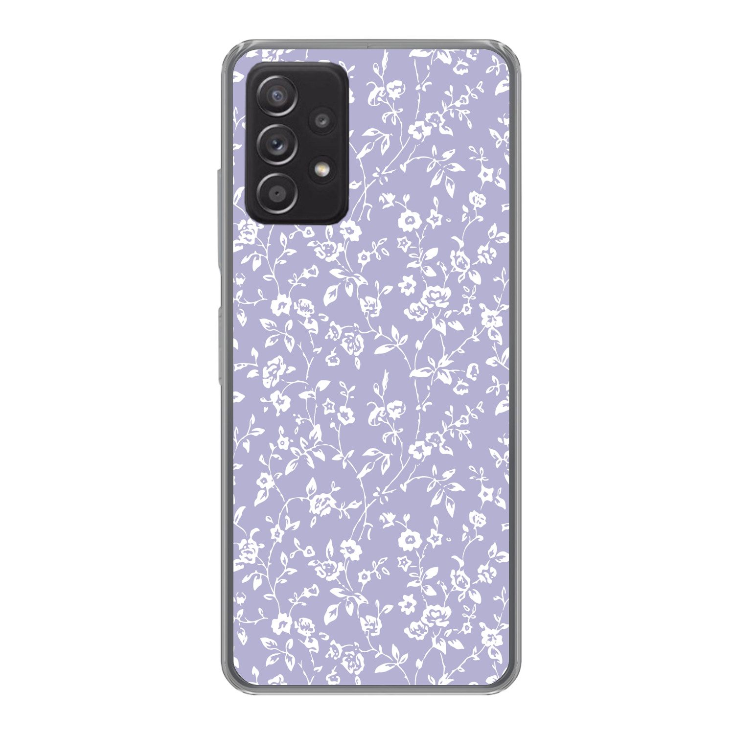 MuchoWow Handyhülle für Samsung Galaxy A53 5G Florales Muster - Lila - Weiß - Blumen, Phone Case, Silikon, Schutzhülle Dünn