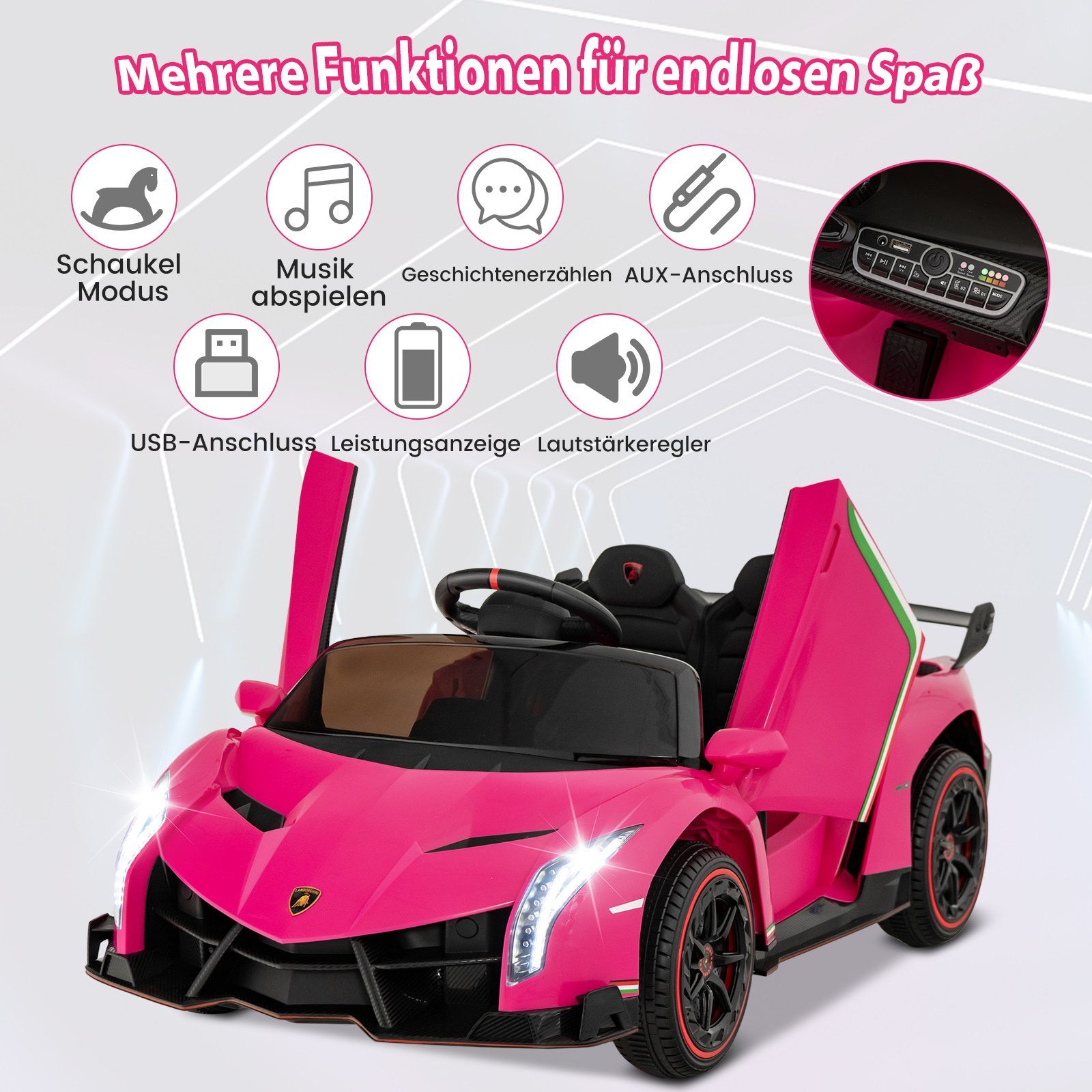COSTWAY Elektro-Kinderauto, Lamborghini Kinder Elektroauto mit Hupe, Musik