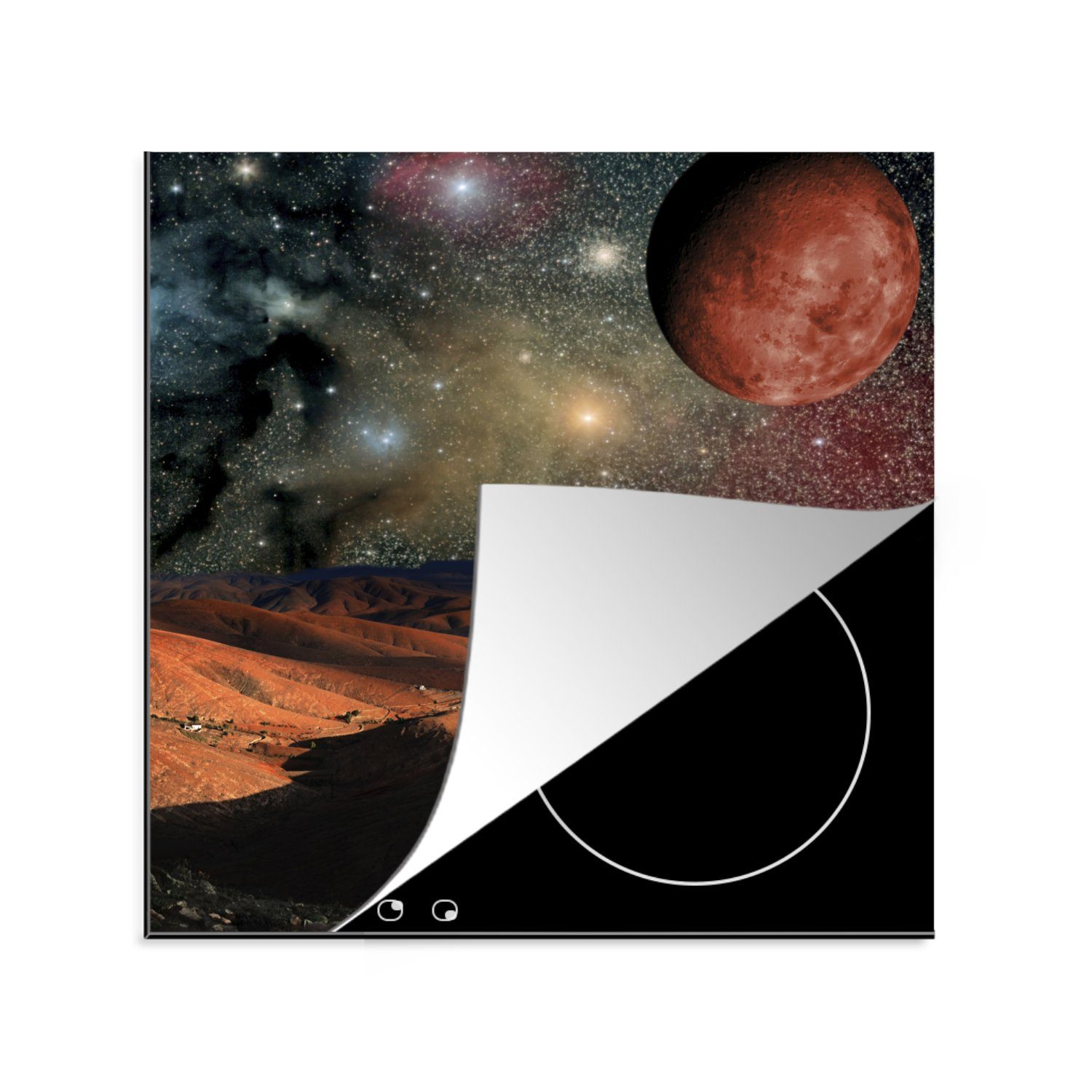 Eine Herdblende-/Abdeckplatte für Planeten, Sternen Vinyl, Illustration Arbeitsplatte cm, und einer küche tlg), MuchoWow Ceranfeldabdeckung, Planetenoberfläche mit 78x78 (1