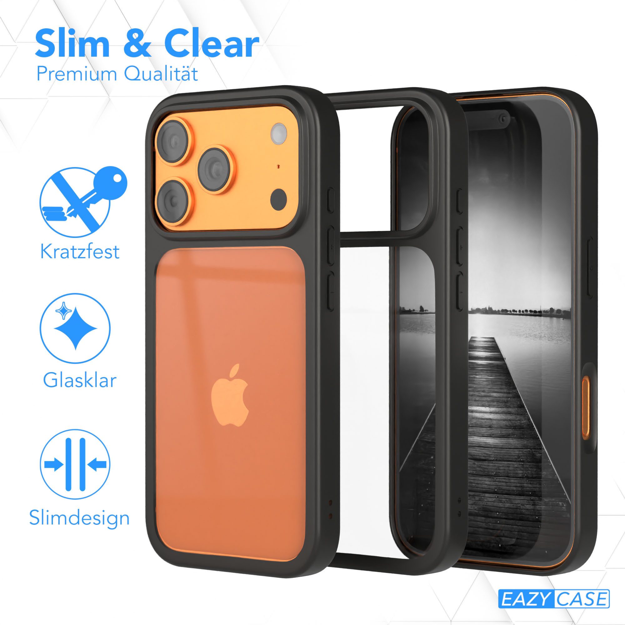 EAZY CASE Handyhülle Bumper Case für Apple iPhone 17 Pro 6,3 Zoll, Hülle Durchsichtig kratzfest Back Cover mit Displayschutz Schwarz – Bild 5 von 5
