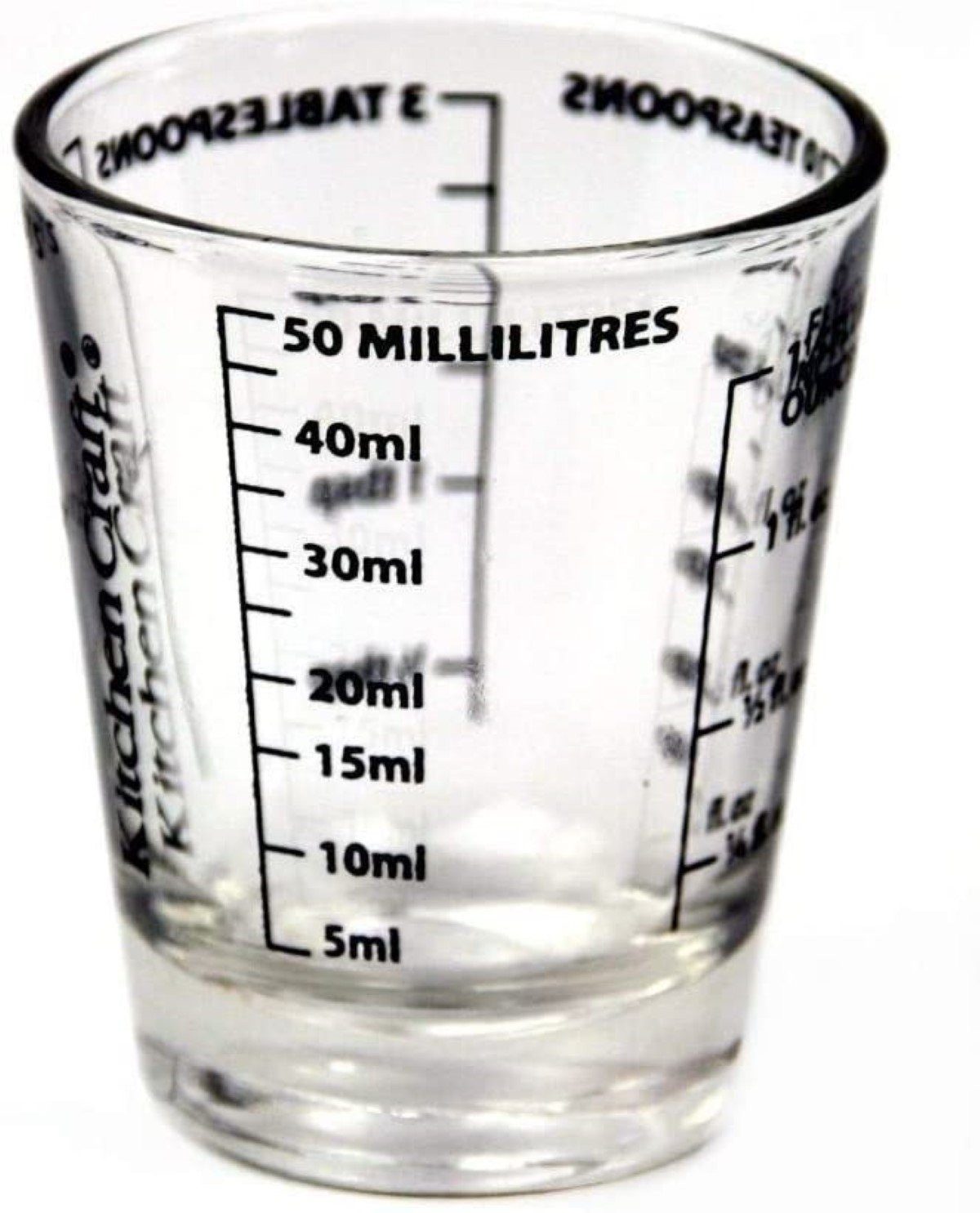 WestCraft Мерные стаканы MessGlas, Measuring Glass, Мерные стаканы Glas, Trinkglas mit Skala, Glas, (1-St), Glas 50 ml Mess-Glas, Мерные стаканы Glas Skala Aufdruck ml, OZ, Tbs, Tsp