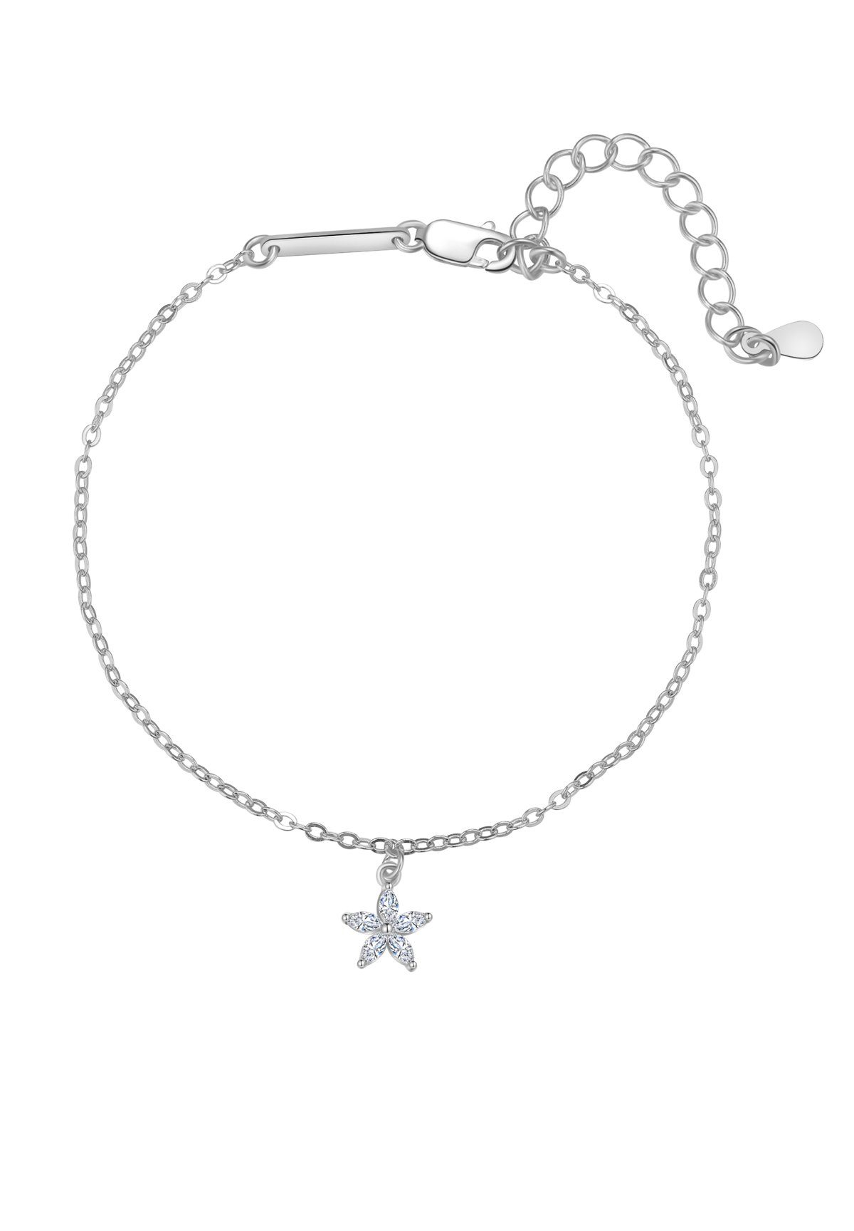 Hey Happiness Silberarmband Blume Kristalle Charm Floral, 18K Vergoldet, Damen Armkette Silber 925 Blüte hängend Zirkonia, Brautschmuck