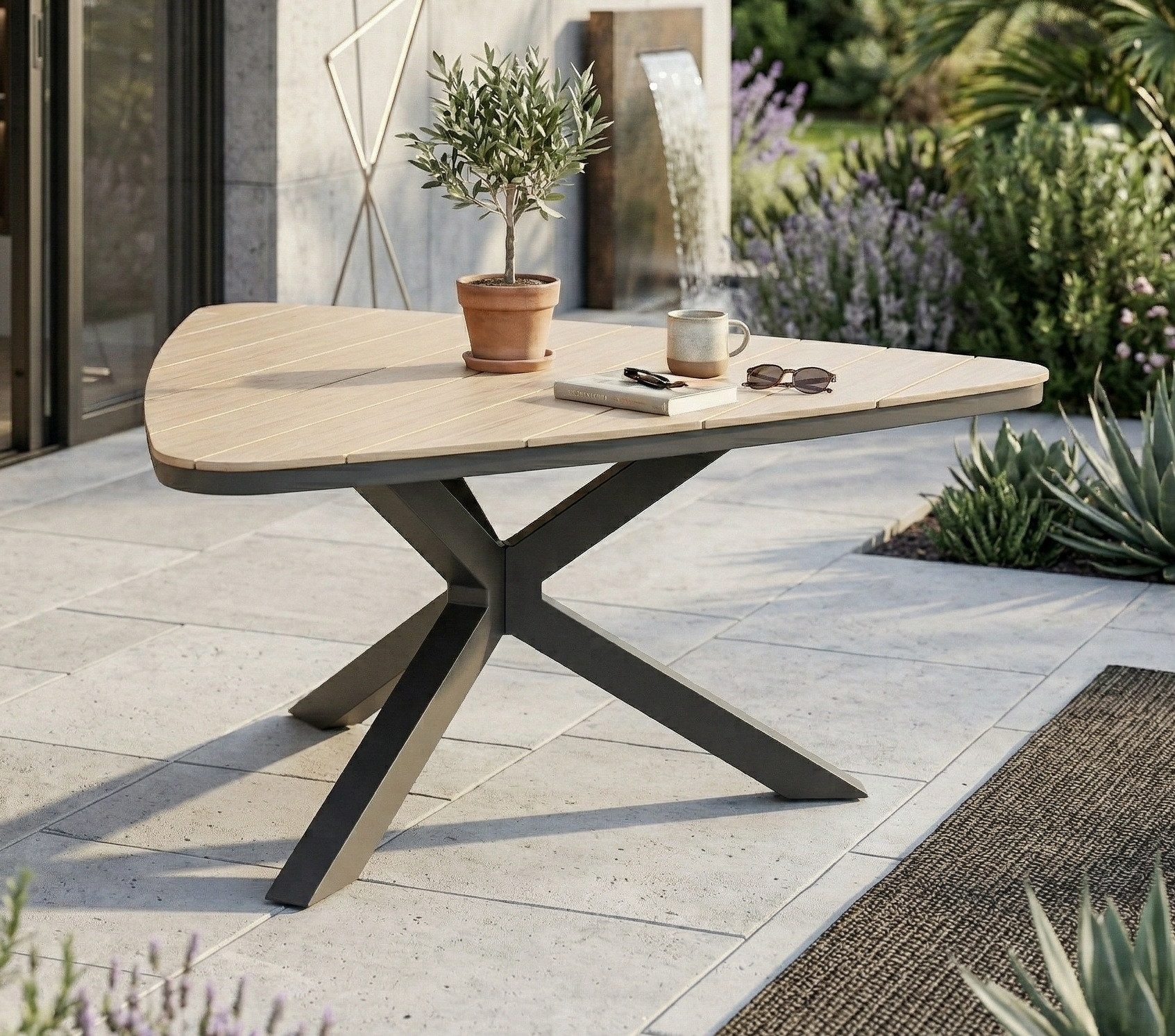 Gardissimo Gartentisch Armati hell Triangel 170 cm dreieckig (Esstisch, 1 Tisch), absolut wetterfest / pflegeleicht / Aluminium / Nonwoodplatte