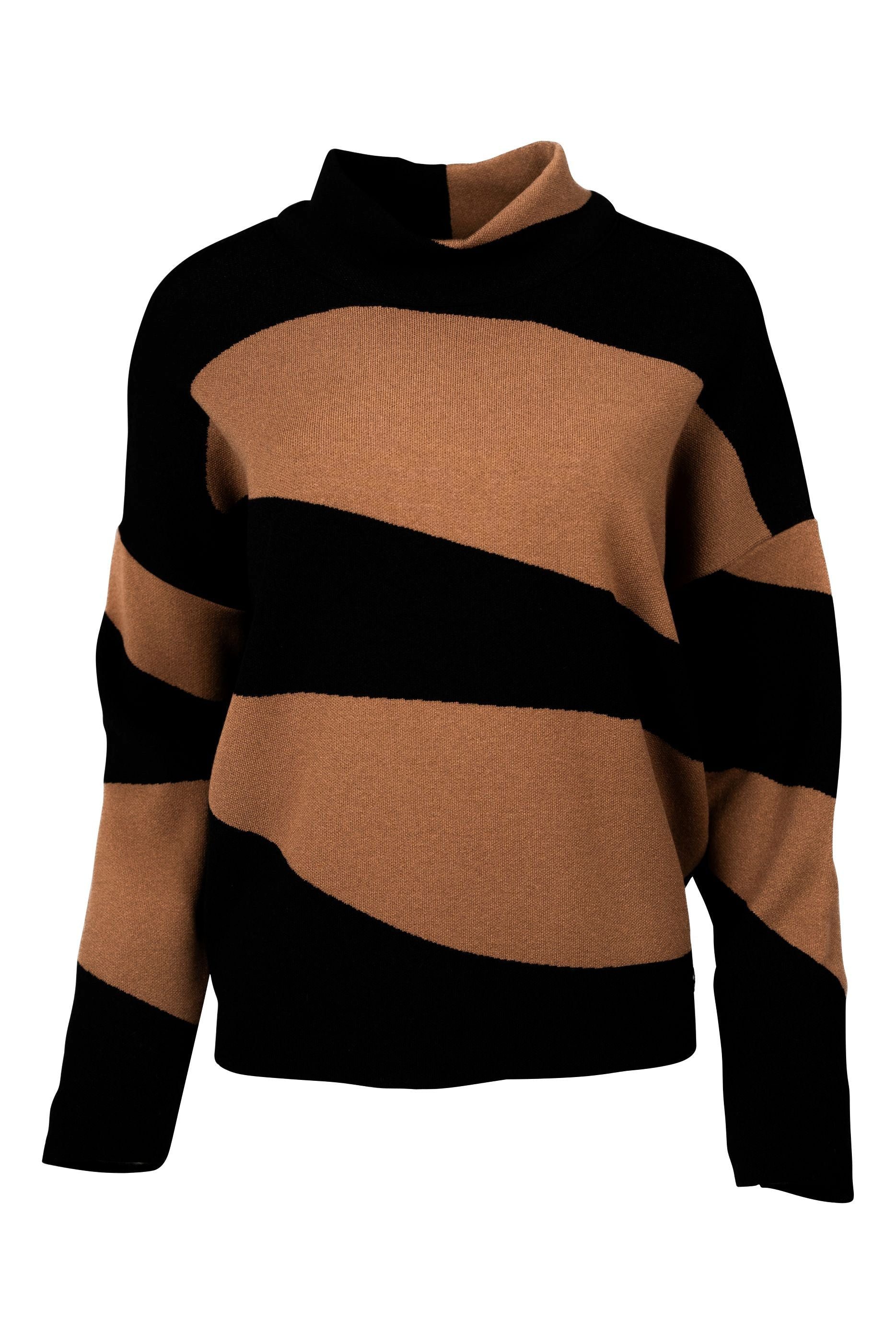 Stehkragenpullover Intarsienpullover mit Stehbund in Farbe Nougat/Schwarz