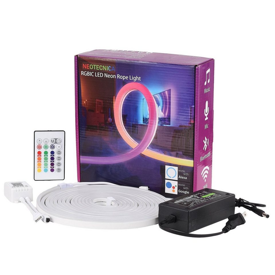 SEEZSSA LED Stripe (5M) LED-Neon-Streifen-Set, RGB-Neon-Lichtleiste mit  Bluetooth APP-Steuerung