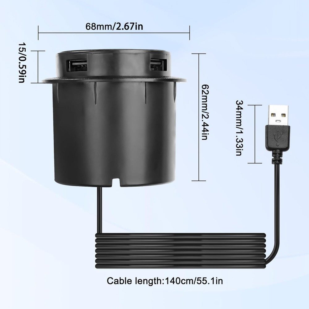 PRIISF Versenkbare Einbausteckdose Mehrfachsteckdose 3in1 Kabellose Ladegerät Einbau-Tischsteckdose 2-fach (USB-Anschluss, USB-Anschlüsse, Überspannung, Überhitzung, Überstrom, Kurzschluss, Kabellänge 1,4 m), USB Büro Unterbau Induktive Ladestation Einbau-Tischsteckdosenleiste