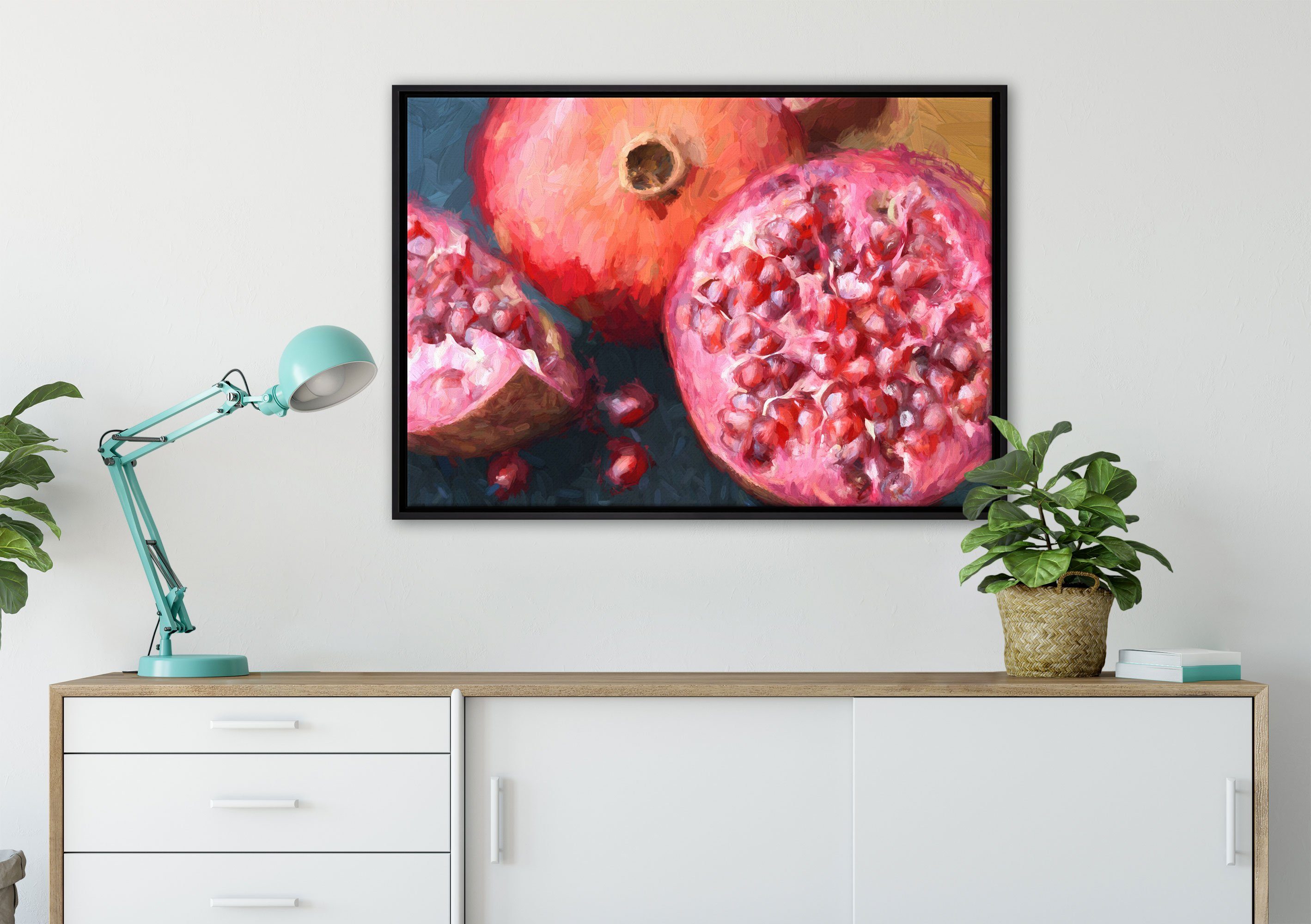 Pixxprint Leinwandbild Granatapfel, Schattenfugen-Bilderrahmen in Leinwandbild gefasst, einem bespannt, Wanddekoration (1 inkl. Zackenaufhänger fertig St)