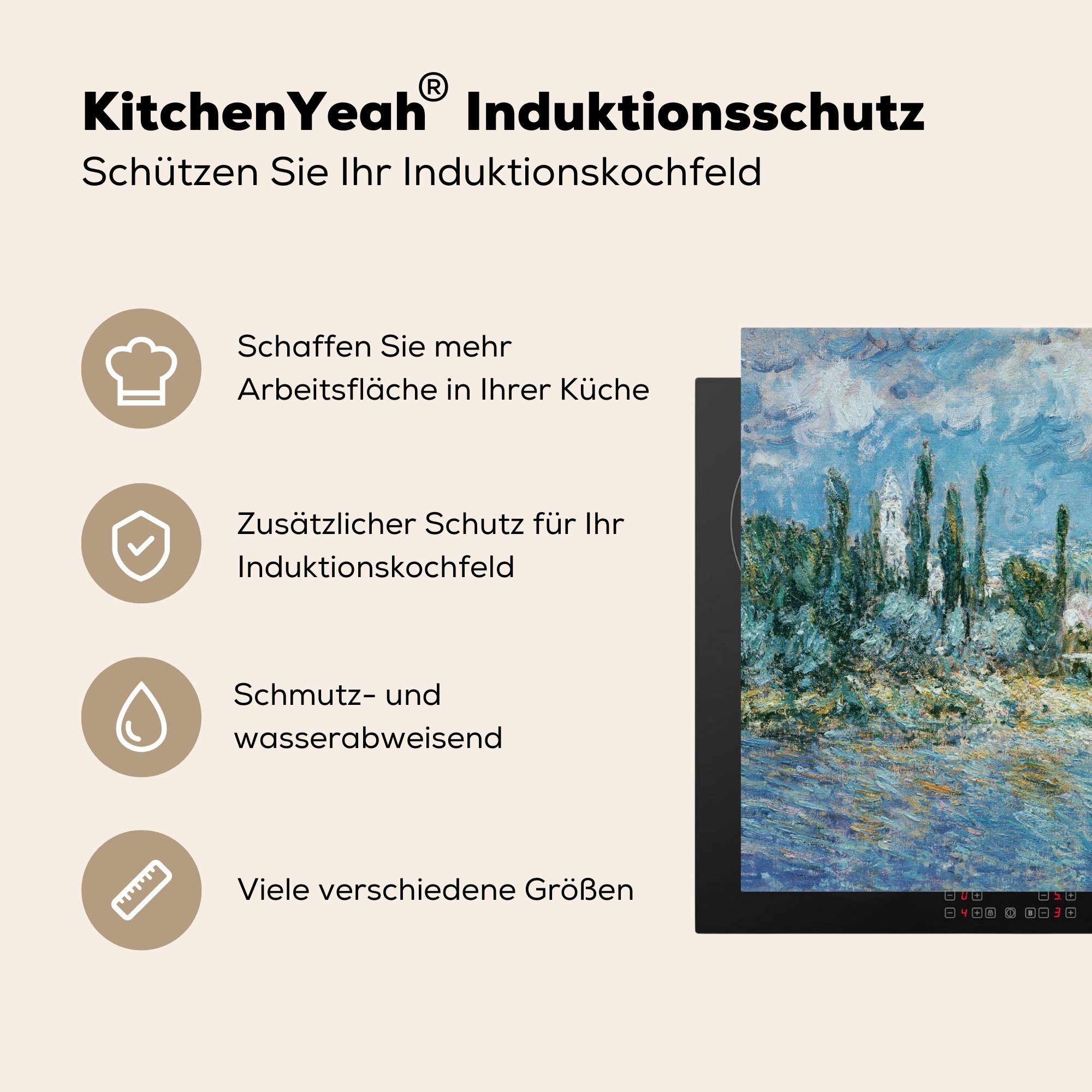 MuchoWow Herdblende-/Abdeckplatte tlg), - für cm, (1 küche Claude Gewitter Ceranfeldabdeckung, Vinyl, Monet, Gemälde von Arbeitsplatte 78x78 Landschaft mit