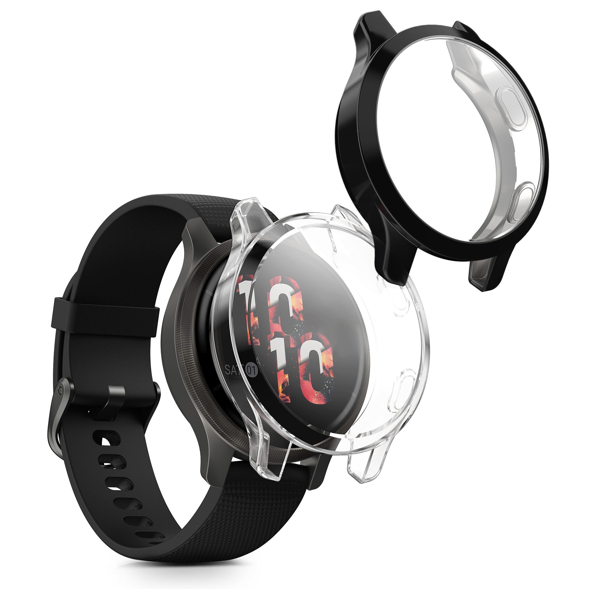 kwmobile Smartwatch-Hülle 2x Silikon Hülle für Garmin Garmin Venu 2S / vivoactive 4S, Schutzhülle Fullbody Display Cover Set aus Silikon