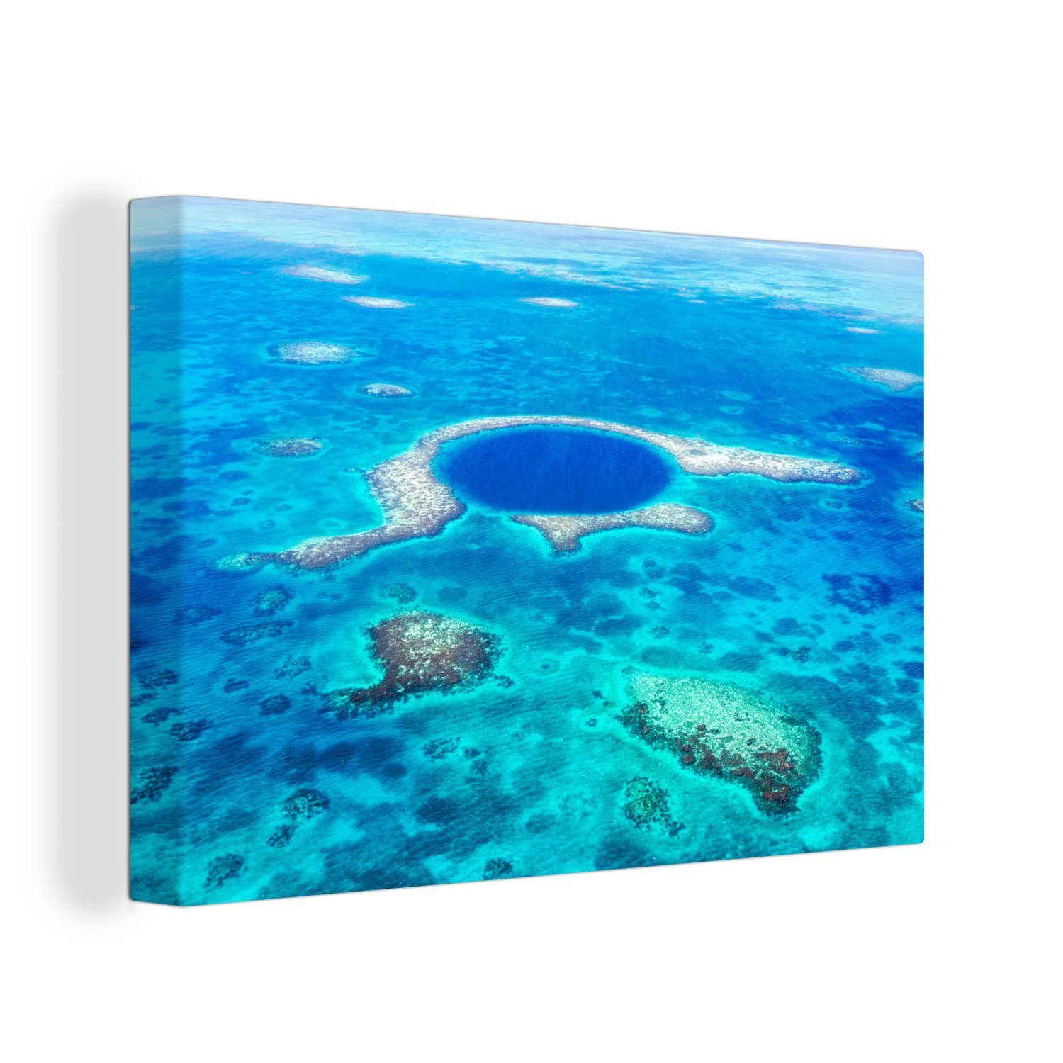 cm Wanddeko, des nordamerikanischen Aufhängefertig, (1 Blue Great Hole OneMillionCanvasses® Belize, St), Luftaufnahme Leinwandbilder, im Wandbild Leinwandbild 30x20