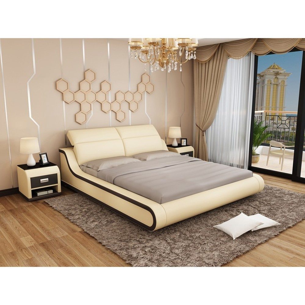 JVmoebel Polsterbett Elegantes Doppelbett mit Kunstlederbezug in Schwarz, Made in Europa