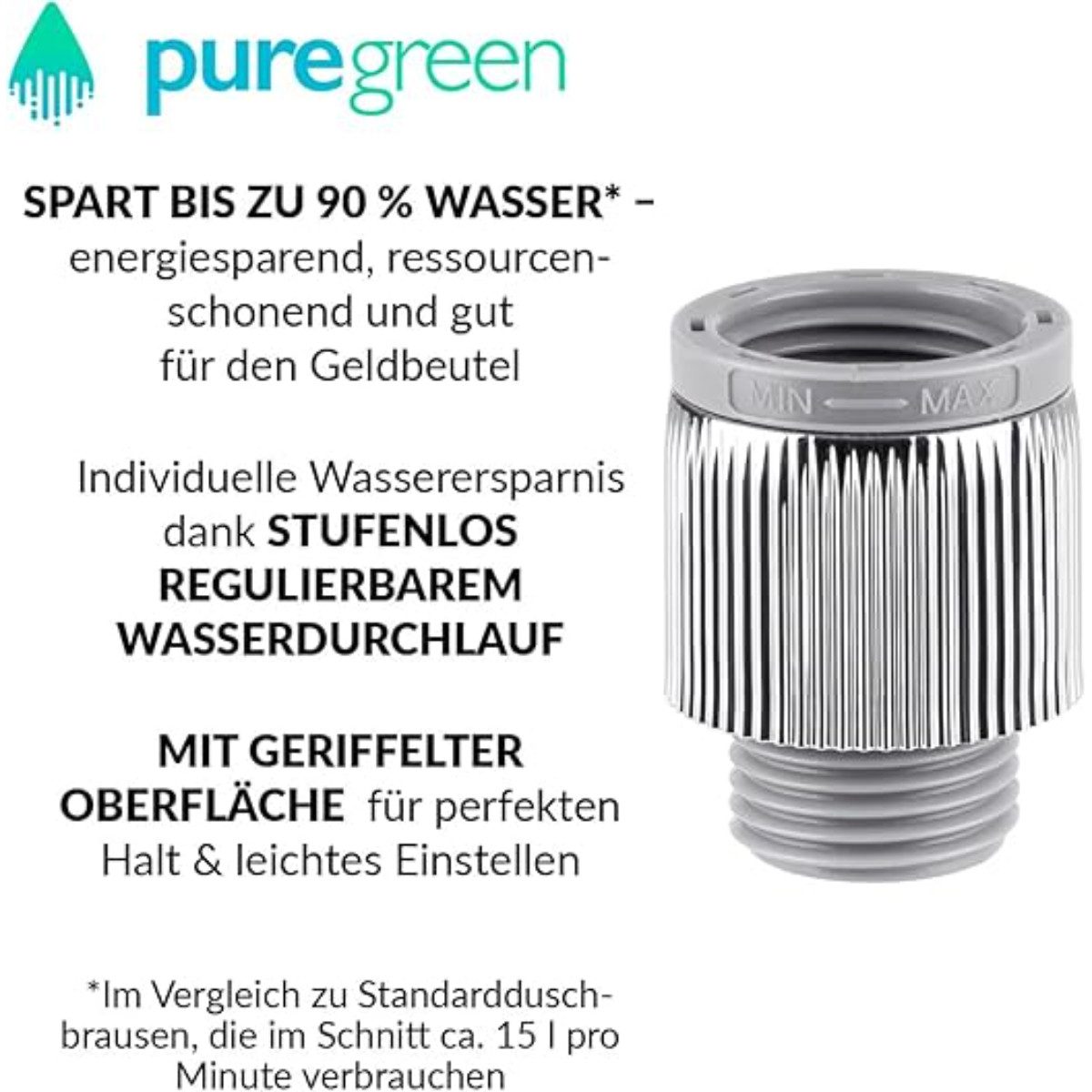 puregreen Strahlregler Dusch-Wassersparer – Regulierung des Wasserdurchflusses, 1/2" Gewinde, (1-tlg)