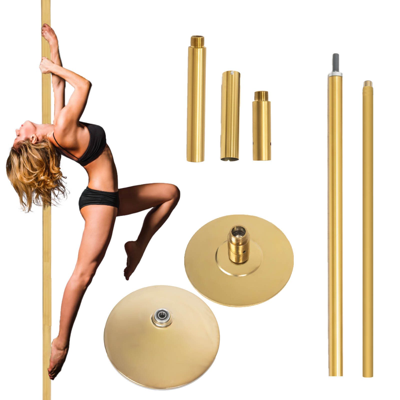 TRUTZHOLM Pole Dance Stange Tanzstange Gold Profi 231–274 cm Ø45 mm Static & Spinning, Höhenverstellbar, für Zuhause, Party, Club