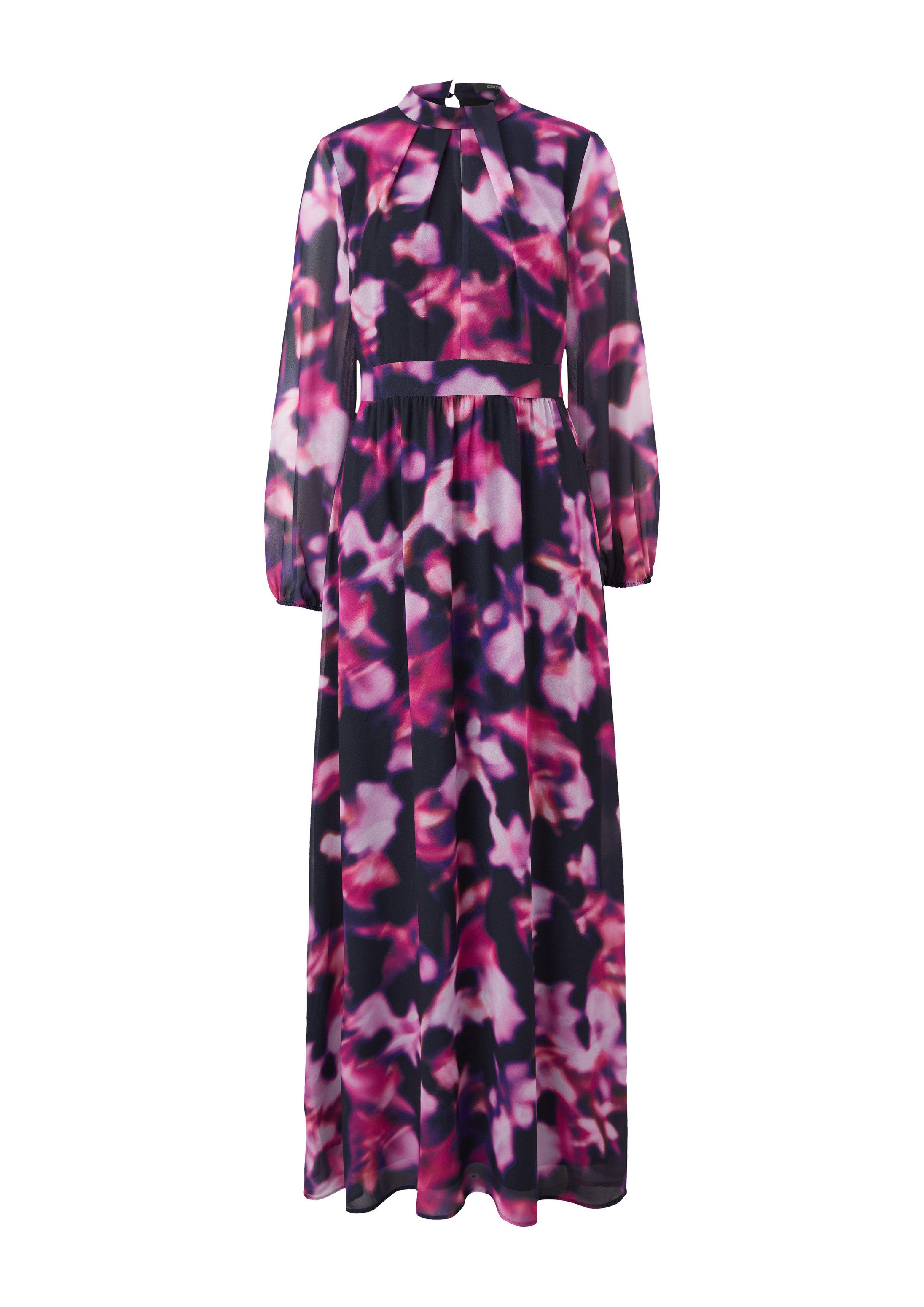 comma Maxikleid Kleid Gemustertes Chiffonkleid mit Drapierung