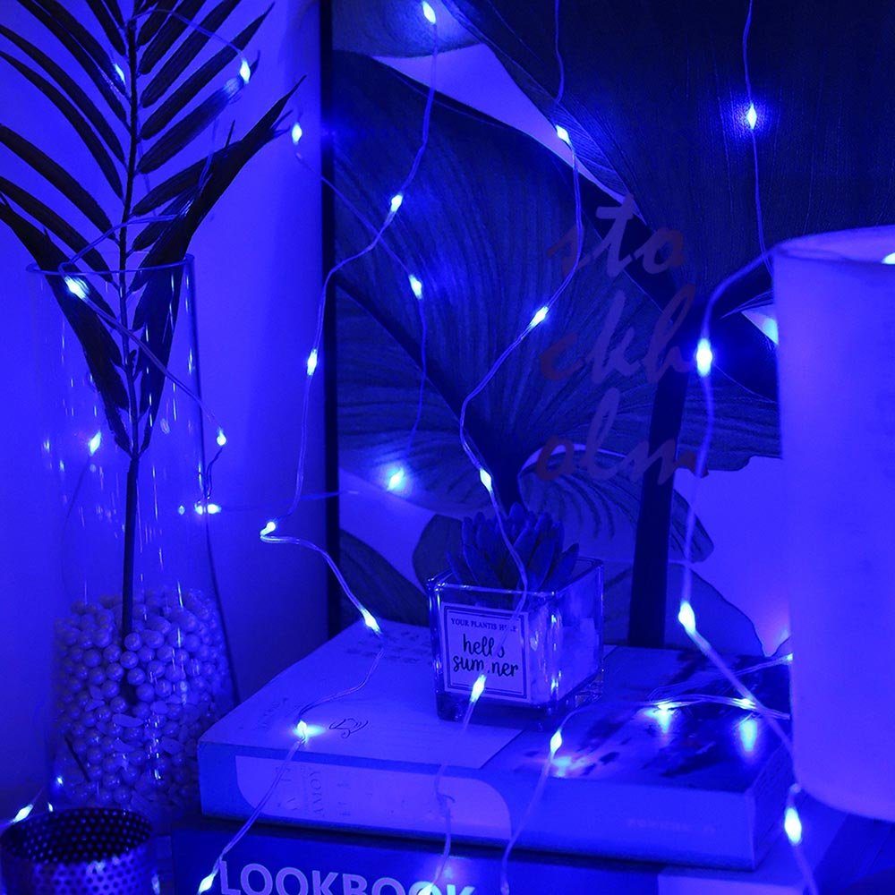 transparent, Blau Kupferdraht, Garten, wasserdicht,batterie, Weihnachten 1-5M, für Hochzeit Dekorationen Schlafzimmer Party LED-Lichterkette Rosnek 10M,