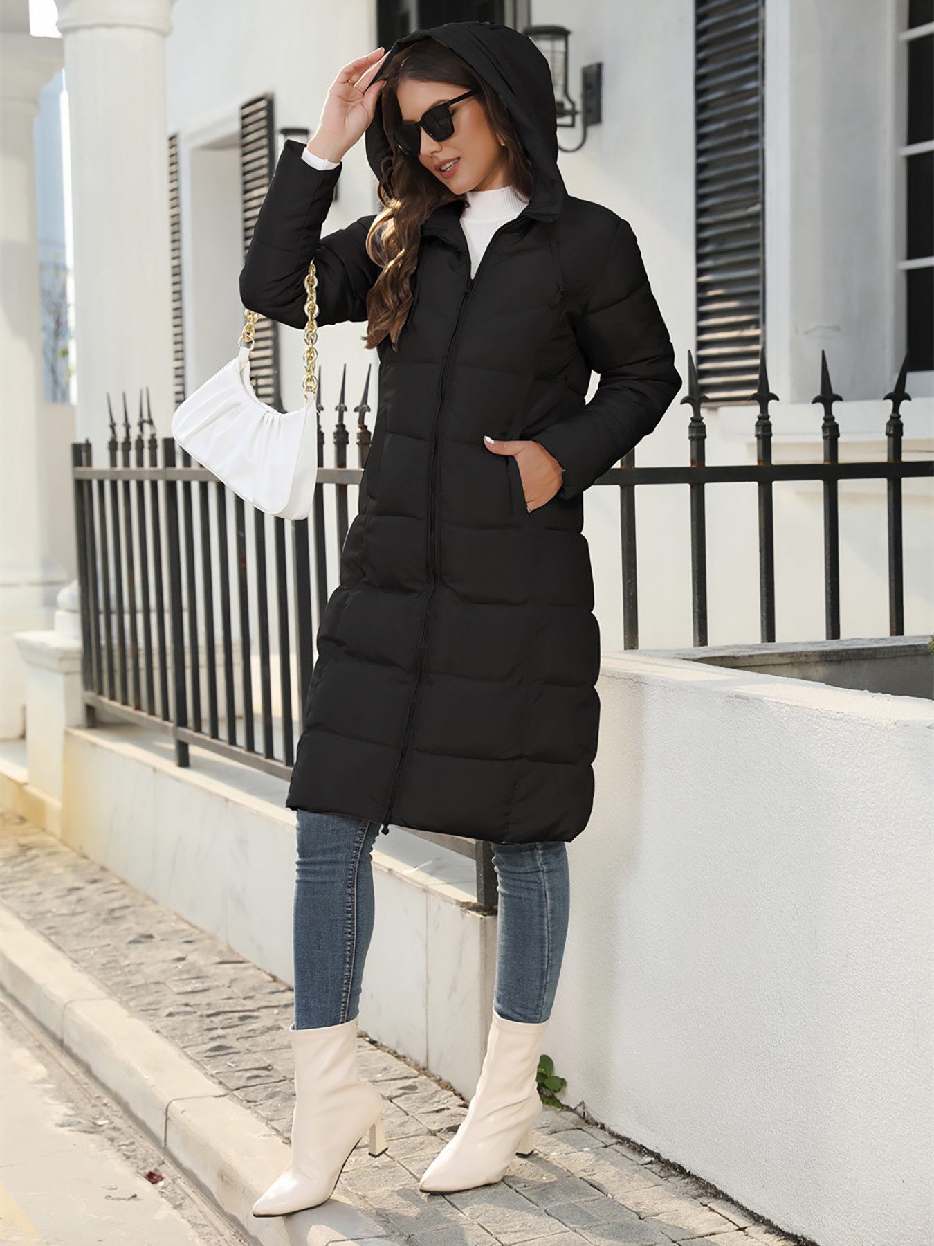 DEBAIJIA Wintermantel Damen Wintermantel mit Kapuze Jacke lange warme Gesteppte Dicke