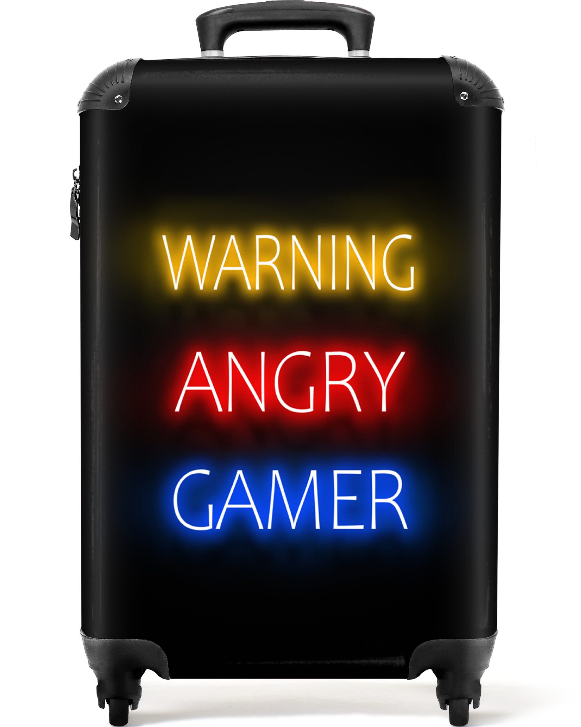 NoBoringSuitcases.com© Kinderkoffer Gaming - Zitate - Warnung wütender Gamer - Neon 55x35x20cm, 4 Rollen, Kinder Koffer Klein, Trolley Handgepäck, Reisekoffer