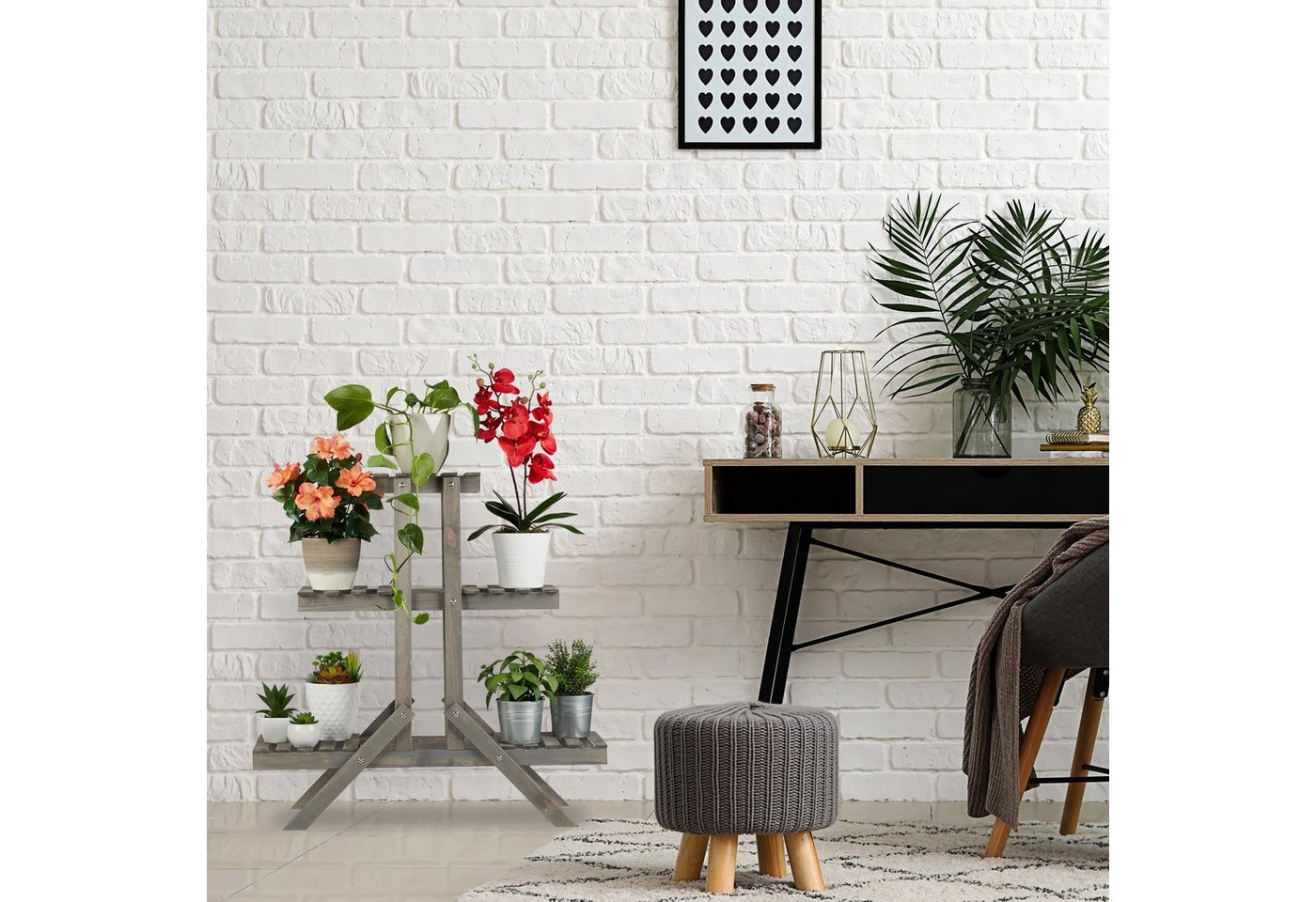 Thumbnail - relaxdays Blumenständer Blumentreppe Holz mit 3 Stufen, Grau