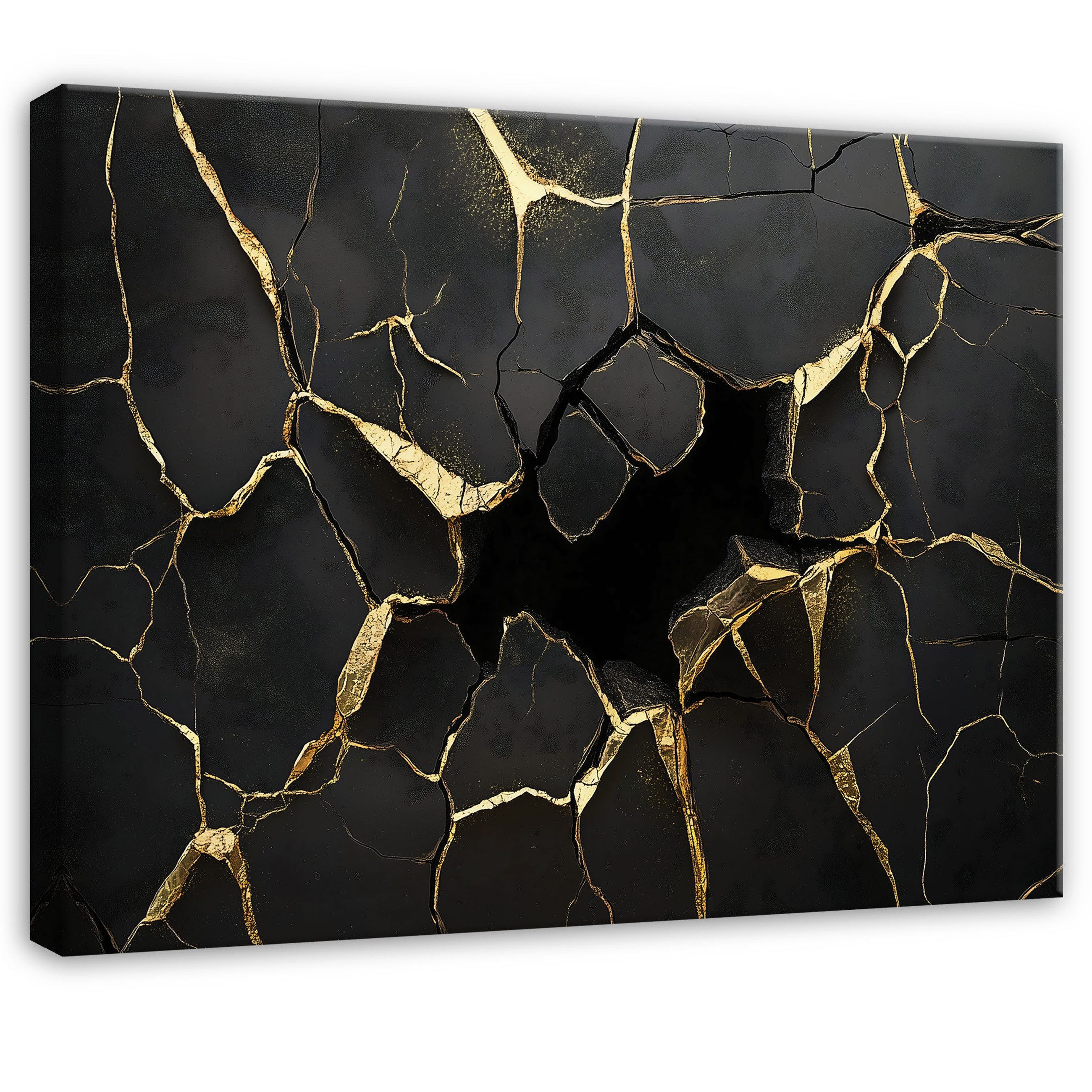 Wallarena Leinwandbild Abstrakt Schwarz Gold Marmor Leinwand Bilder Wandbil günstig online kaufen