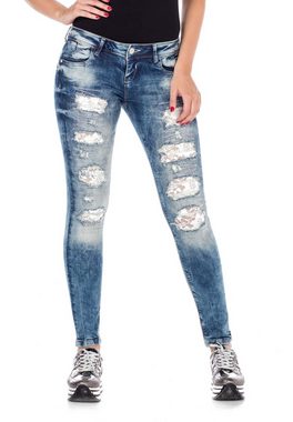 Cipo & Baxx Slim-fit-Jeans mit Glitzer-Elementen im Slim-Fit