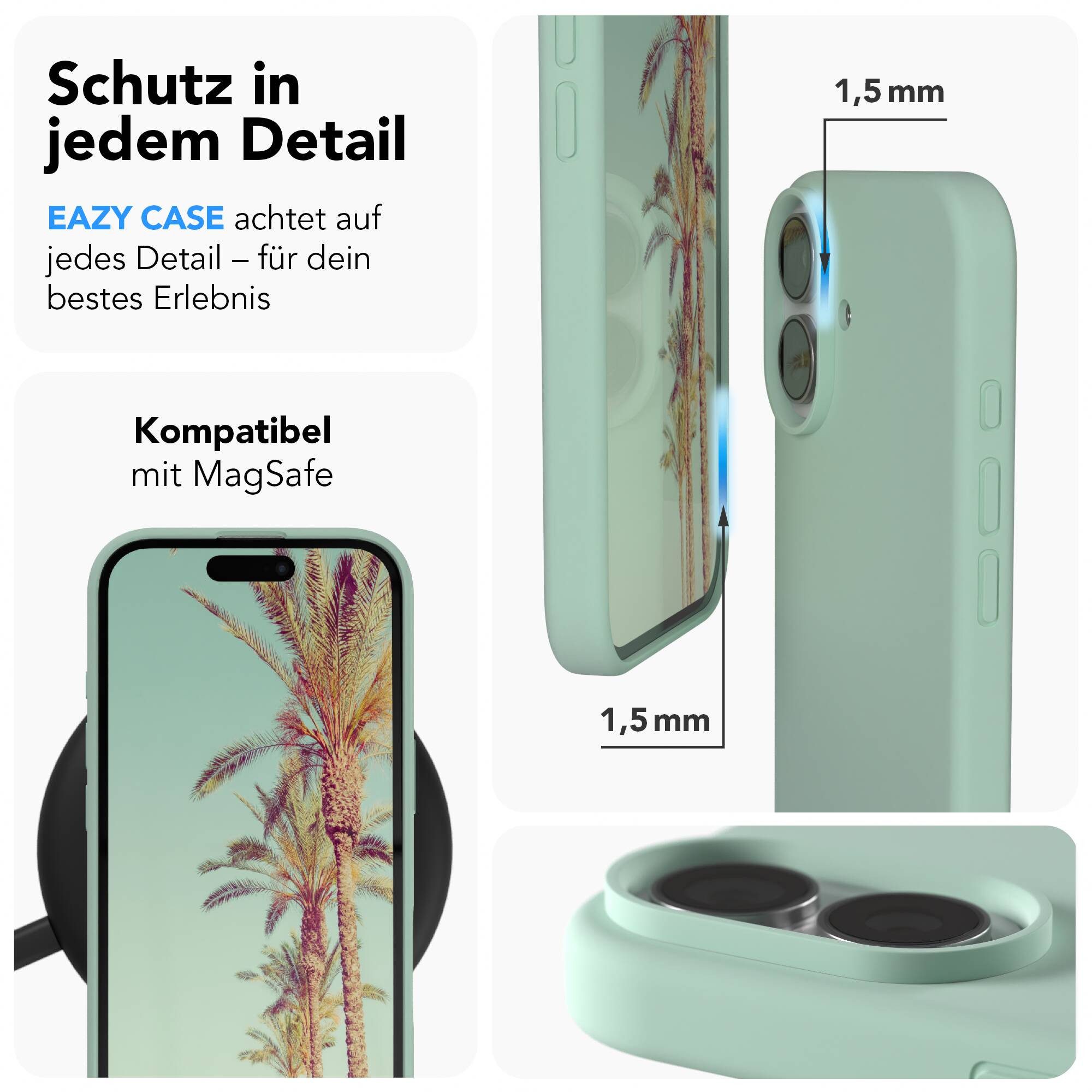 EAZY CASE Handyhülle für Apple iPhone 17 Hülle Silikon 6,3 Zoll, Silikon Schutzhülle mit Kameraschutz TPU Hülle Slimcover Mint Grün – Bild 3 von 5