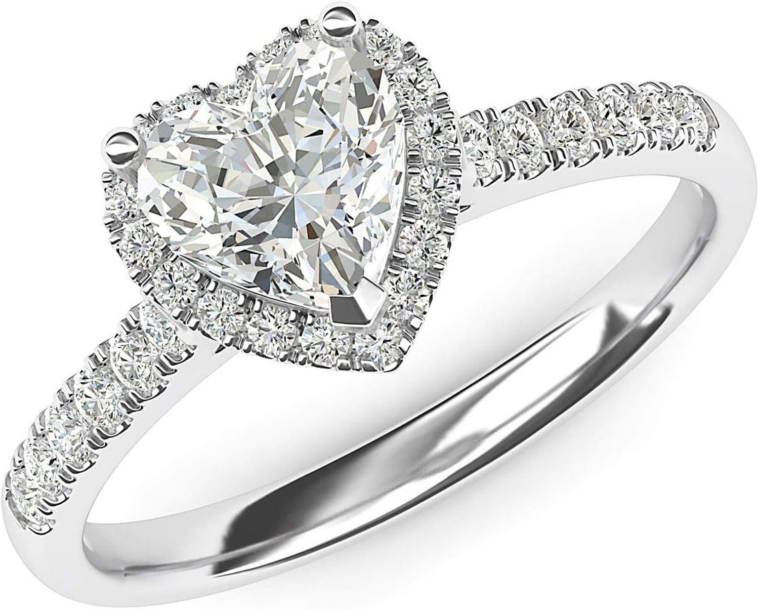 Jumpeak Diamantring 585 Gold, 1 Karat Herzform mit Halo-Fassung, Damen-Echtdiamantring, Farbe E, Reinheit VS1, 2EX, IGI-Zertifikat, Herzform-Diamantring