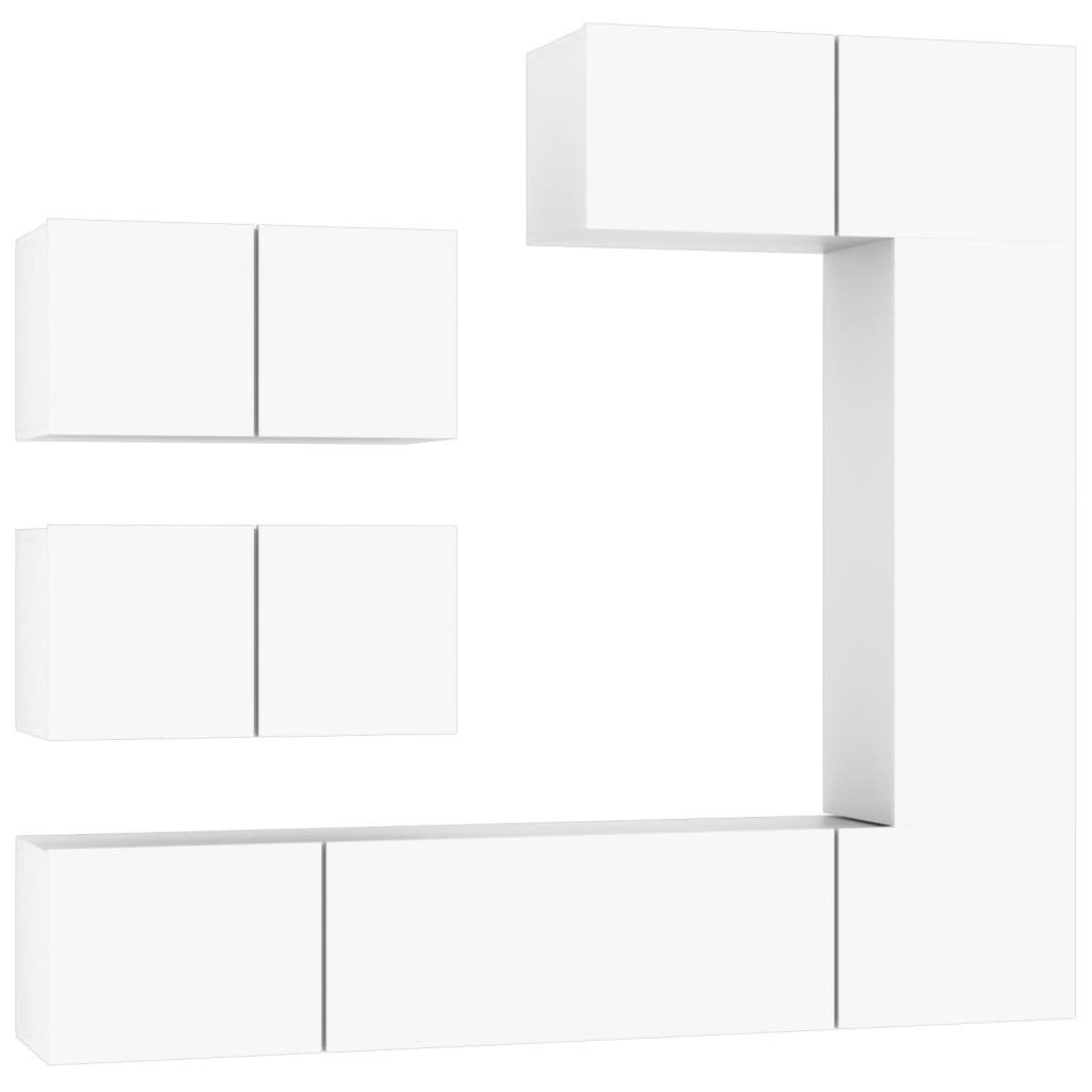 Holzwerkstoff TV-Schrank Weiß TV-Schrank-Set furnicato 6-tlg.