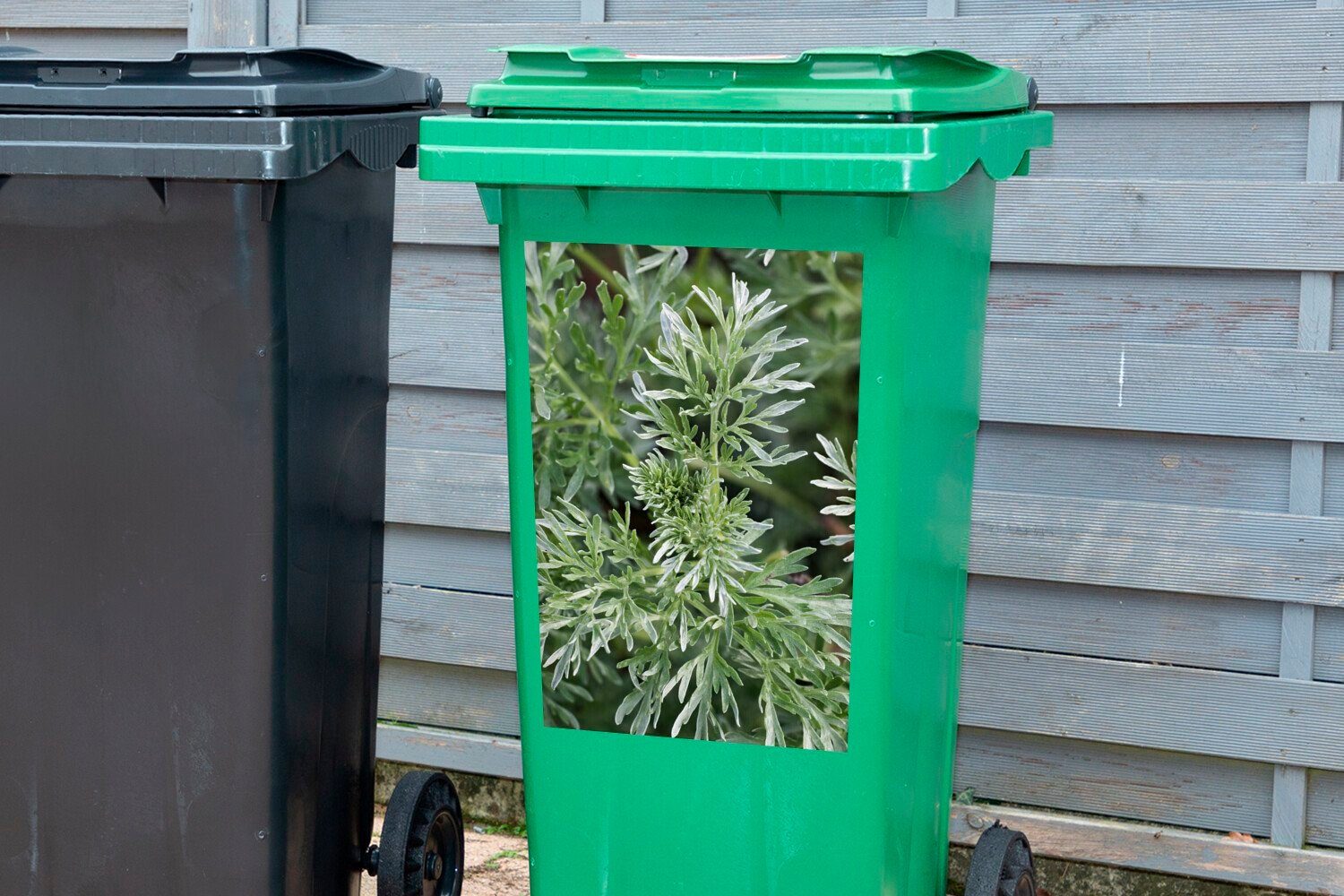 MuchoWow Wandsticker Grüne natürlichem St), der Mülltonne, Abfalbehälter Mülleimer-aufkleber, Wermutpflanze Sticker, (1 Farben Container, unter Licht