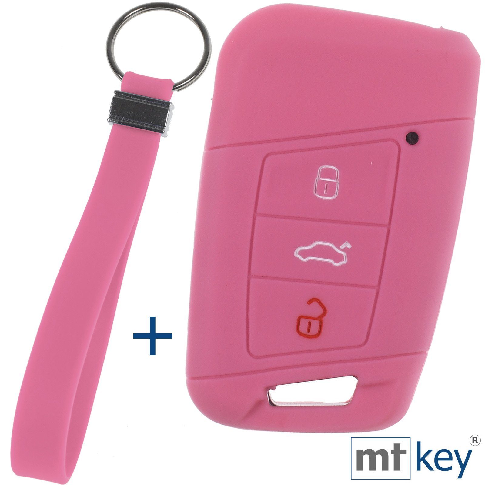 Skoda Kodiaq mt-key Silikon 3 Passat SMARTKEY Autoschlüssel Schlüsseltasche Schutzhülle Tasten Rosa KEYLESS Schlüsselband, Arteon Softcase mit B8 für VW