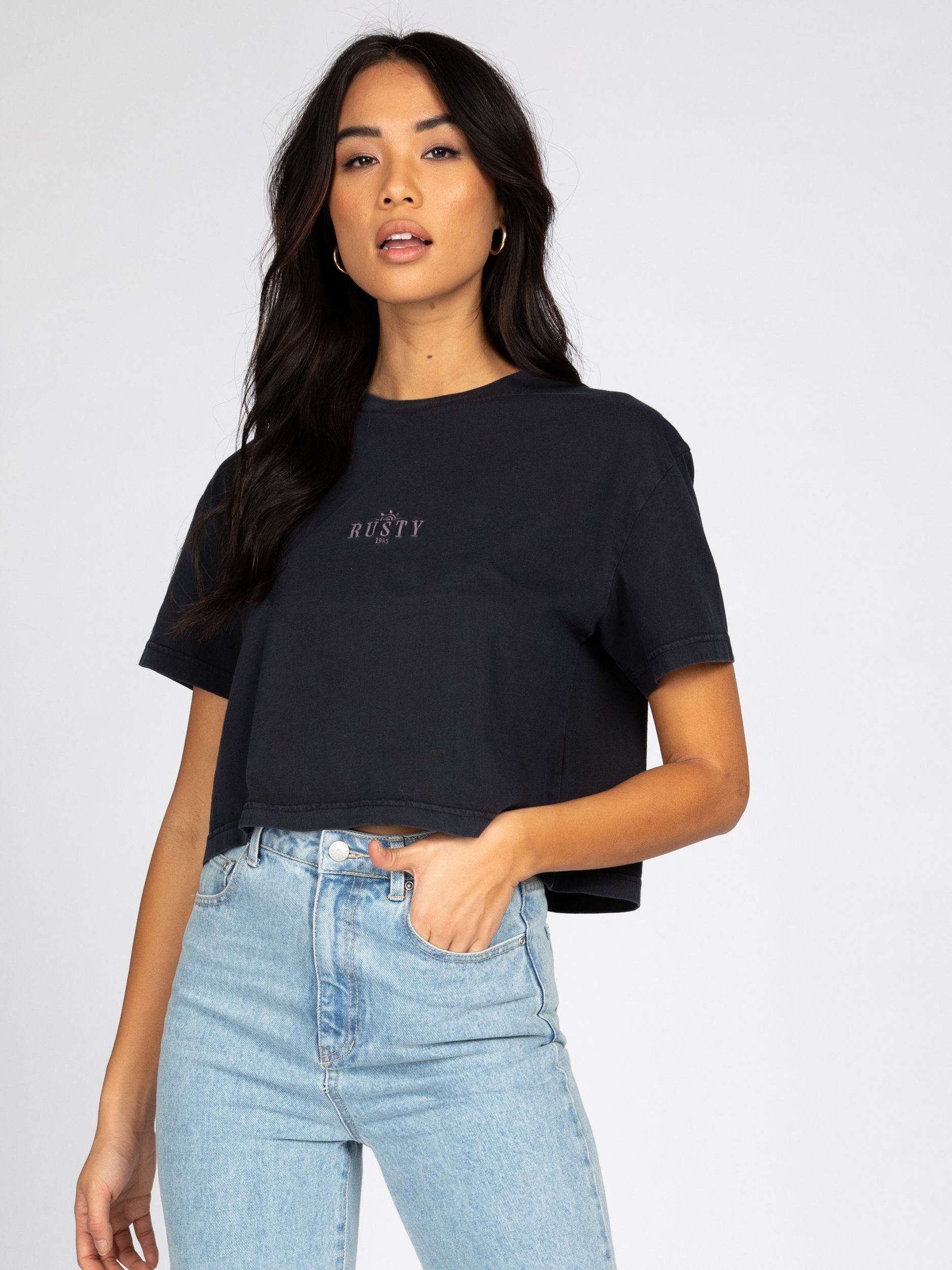 Rusty T-Shirt RUSTY SUNRISE RELAXED FIT CROP TEE Washed Black