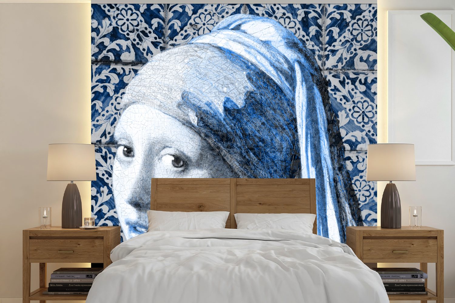 MuchoWow Fototapete Mädchen mit Perlenohrring - Johannes Vermeer - Delfter Blau, Matt, bedruckt, (5 St), Vinyl Tapete für Wohnzimmer oder Schlafzimmer, Wandtapete