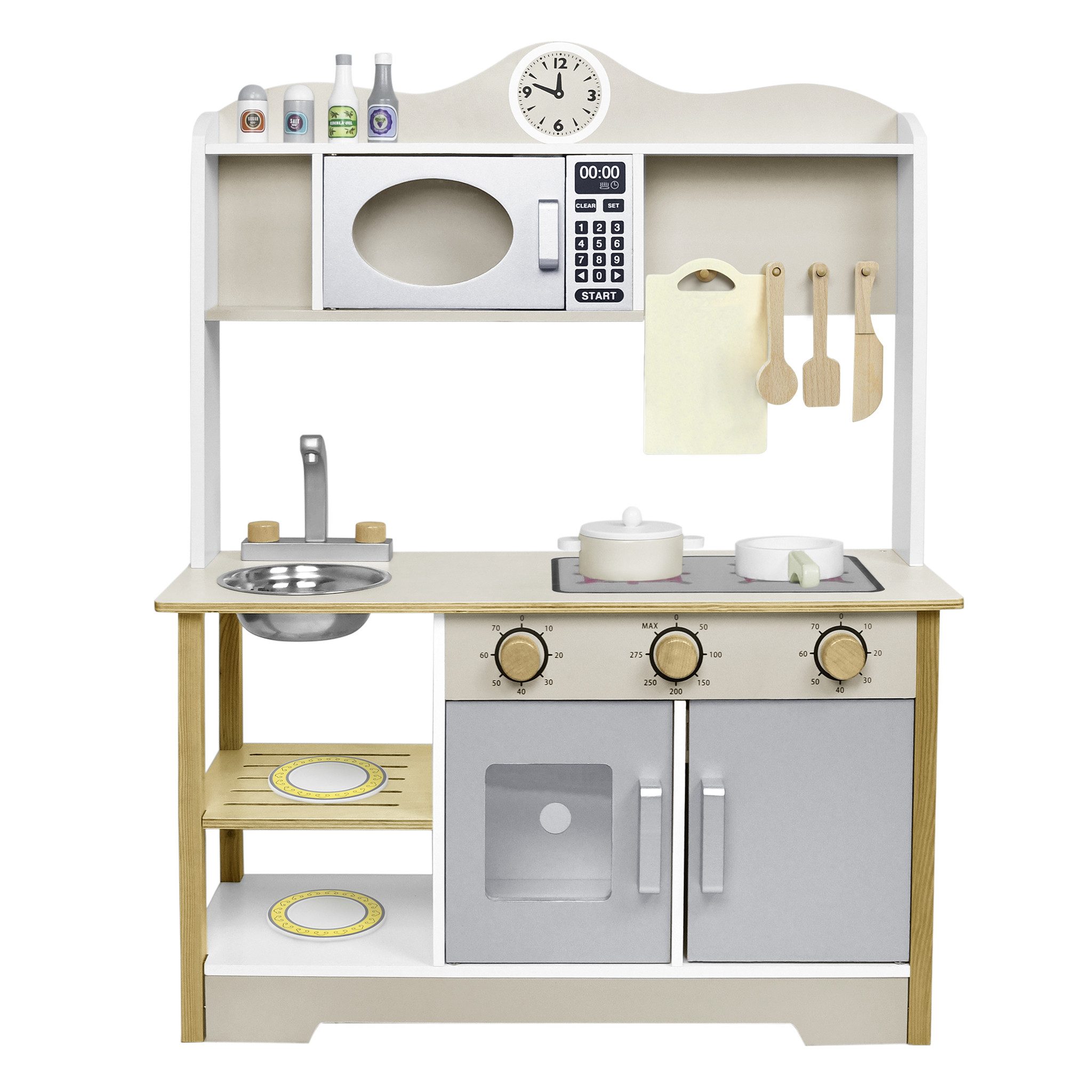 FIVMEN Spiel-Kochgeschirr Spielzeugküche Holz, Holzküche mit Küchengeräten Spielzeug Nahrungs