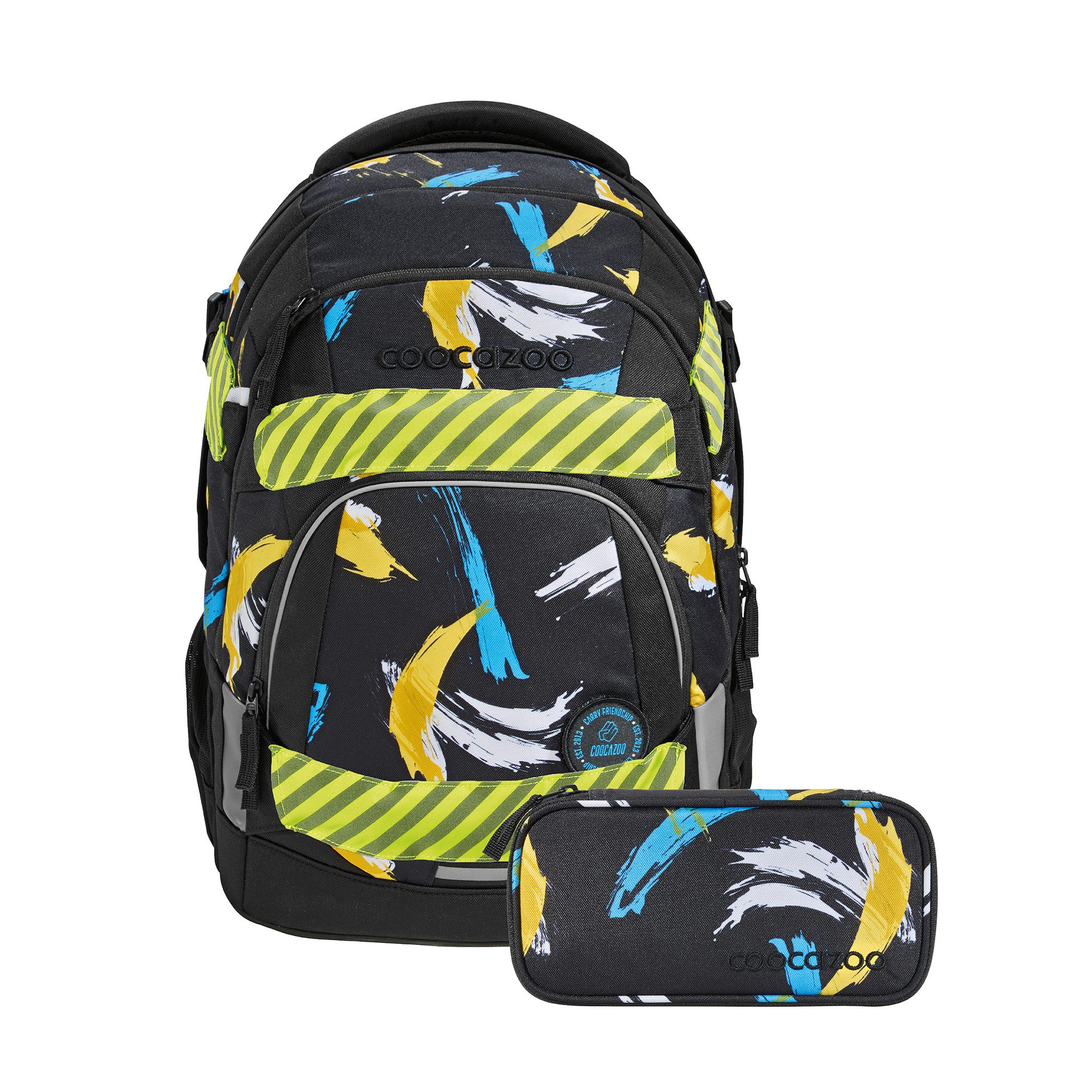 coocazoo Schulranzen Schulrucksack-Set MATE, Mäppchen Neon Pull-Over (3-tlg)