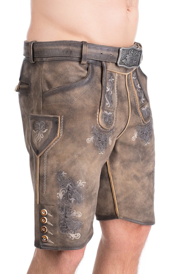 Maddox Trachtenlederhose Lederhose Herren kurz - ALTREI - kiesel