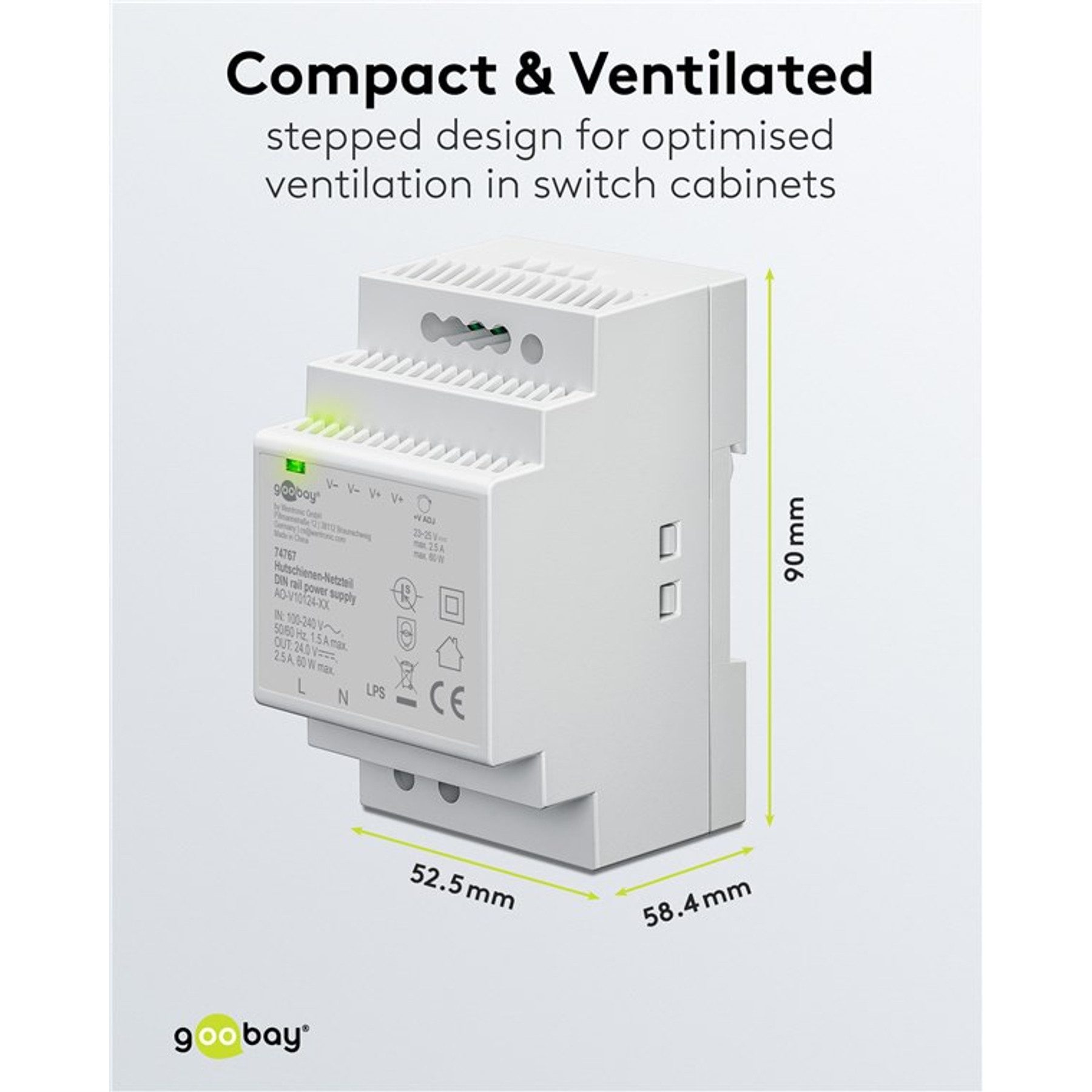 Goobay GOOBAY Hutschienen-Netzteil 74767, 24 V, 2,5 A, 60 W Hutschienen-Netzteil