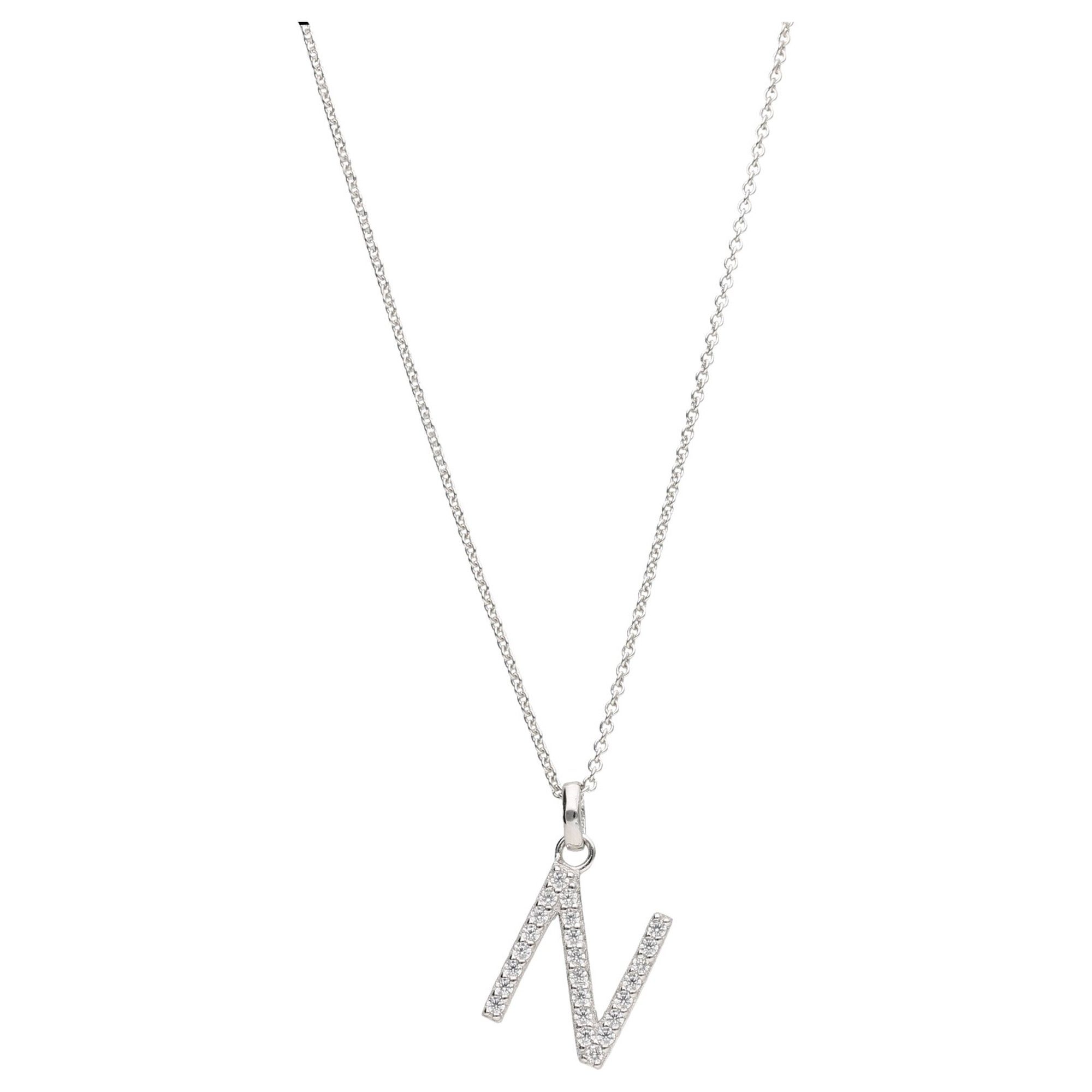 Smart Jewel Kette mit Anhänger Buchstabe N mit Zirkonia Steine, Silber 925