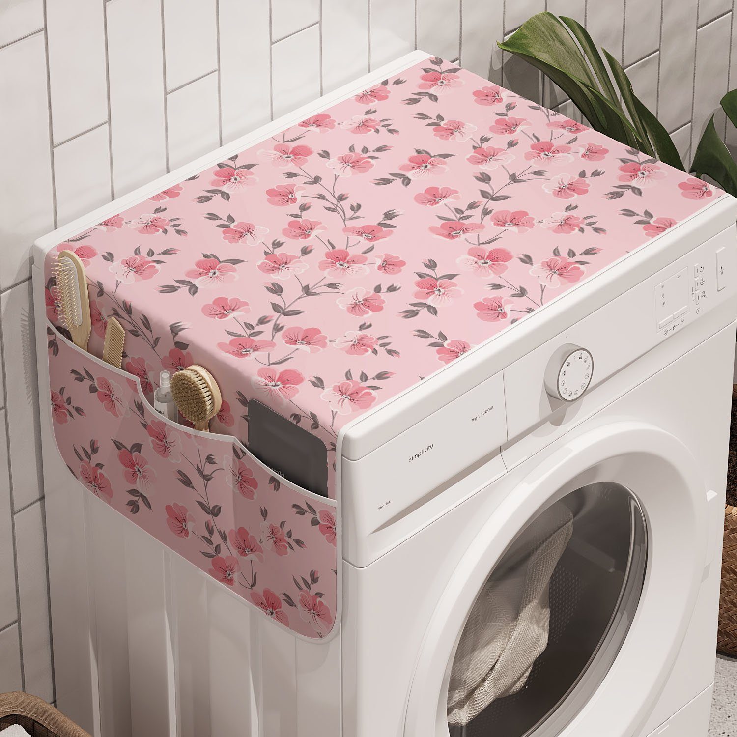 Abakuhaus Badorganizer Anti-Rutsch-Stoffabdeckung für Waschmaschine und Trockner, Blumen Romantische Linum Blütenblätter