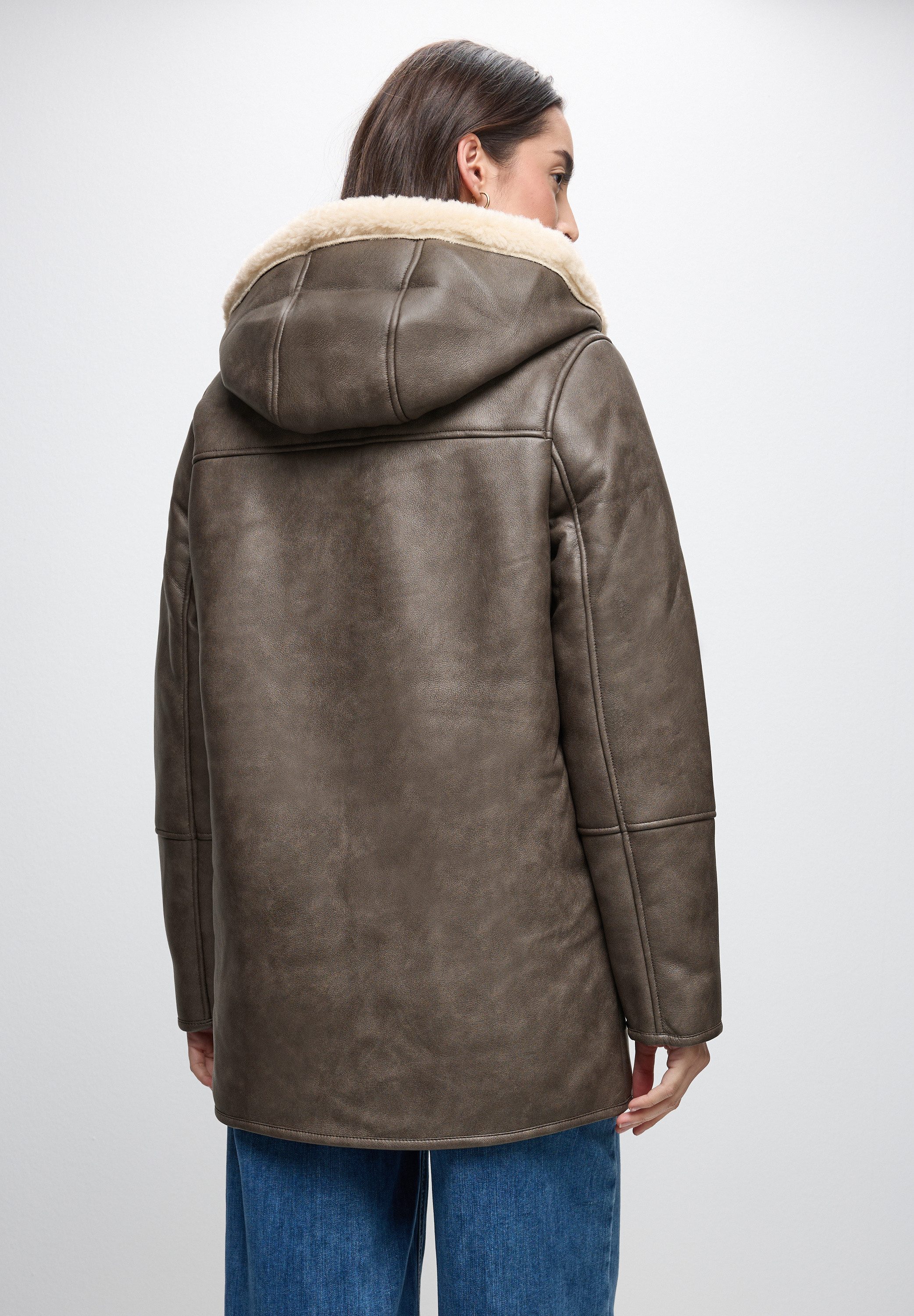 STREET ONE Lederimitatjacke mit Teddy-Futter und Teddy-Kapuze