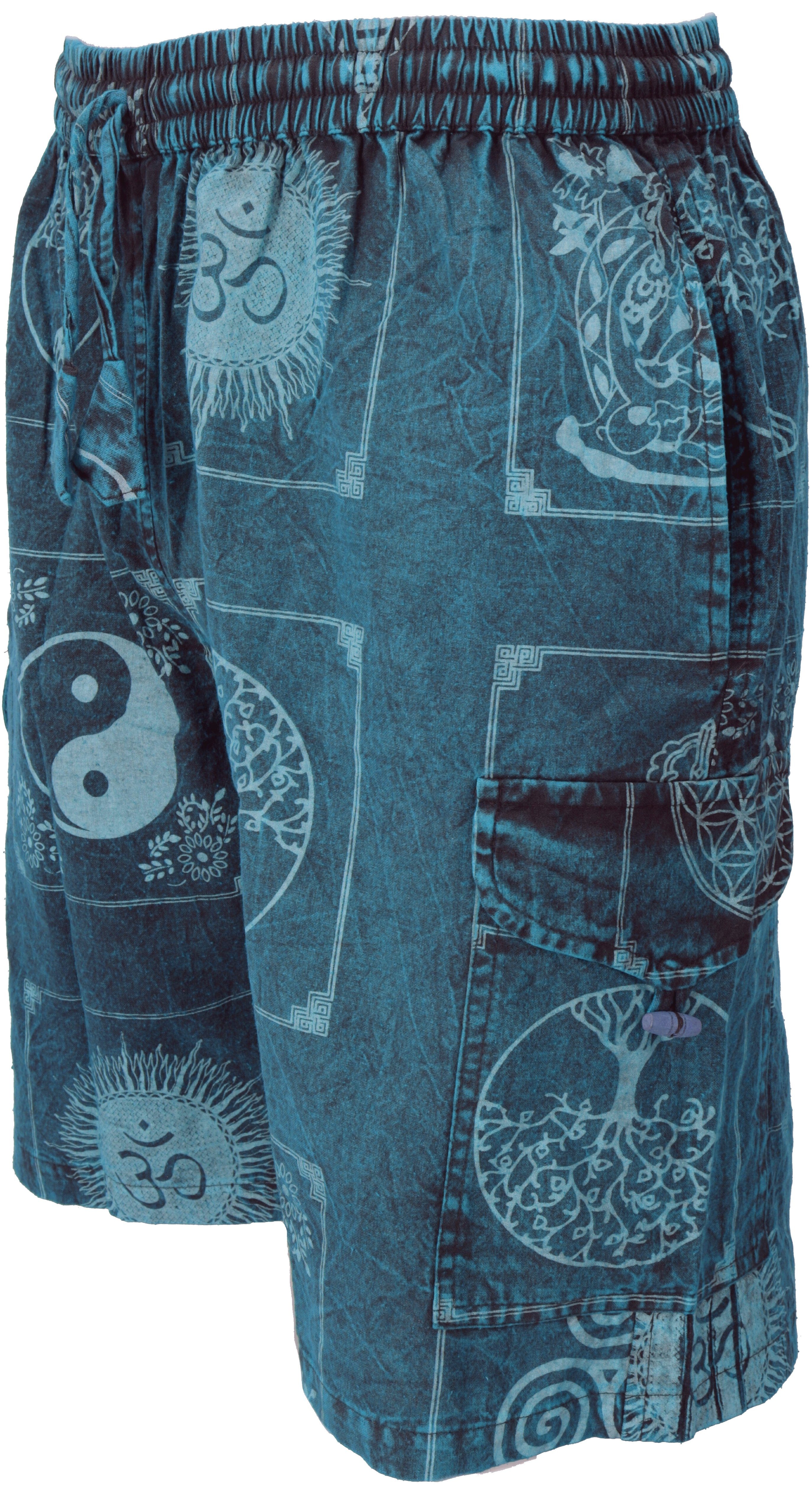stonewash Nepal aus Yogashorts, Shorts Hippie, Ethno Relaxhose Bekleidung Style, alternative blau Guru-Shop Ethno -..