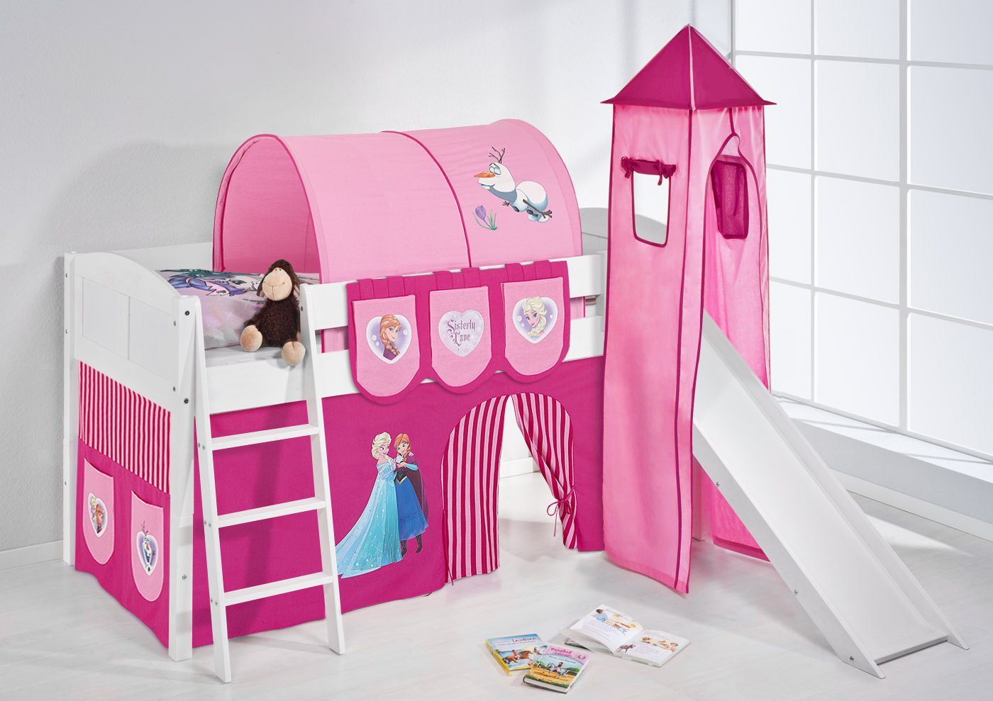 Lilokids Prinzessinbett Hochbett mit Turm & Rutsche IDA DISNEY FROZEN Eiskönigin Anna & Elsa