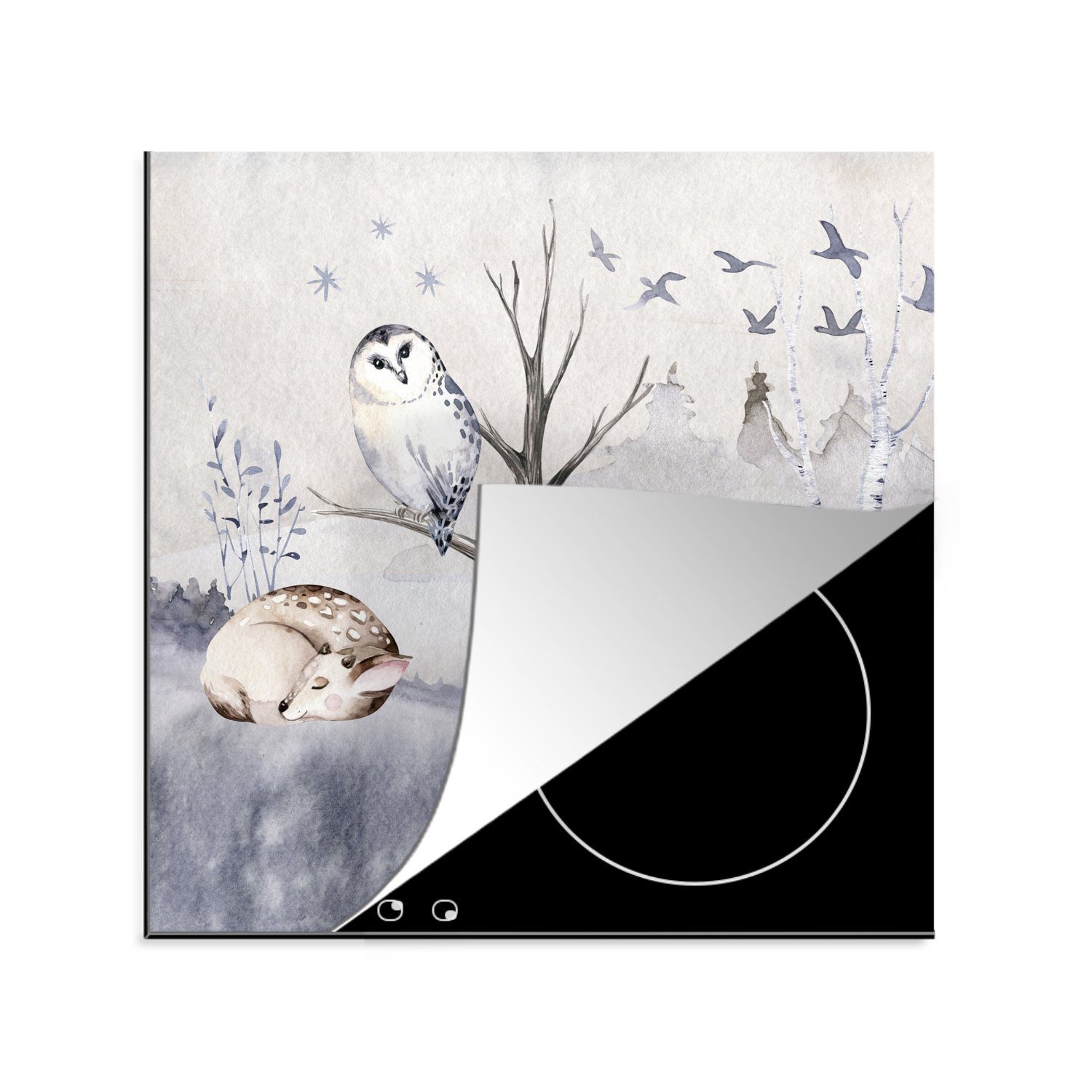 MuchoWow Herdblende-/Abdeckplatte Tiere - Winter - Hirsche, Vinyl, (1 tlg), 78x78 cm, Ceranfeldabdeckung, Arbeitsplatte für küche