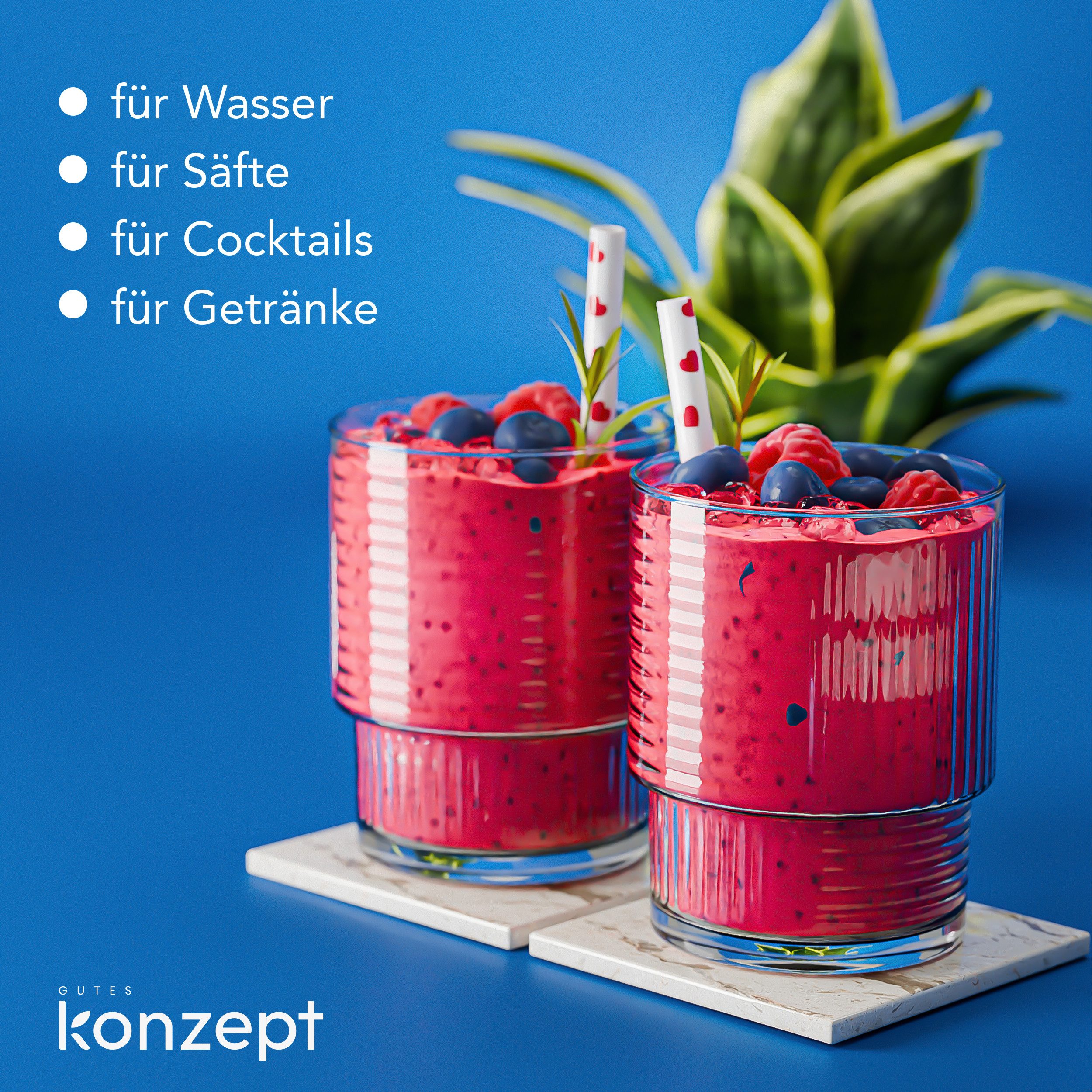 KONZEPT Gläser-Set Trinkgläser Set 320 ml Geriffelte, 12-tlg., 12 Stüc, kideal für Cocktails Wasser, Softdrinks – Bild 4 von 5